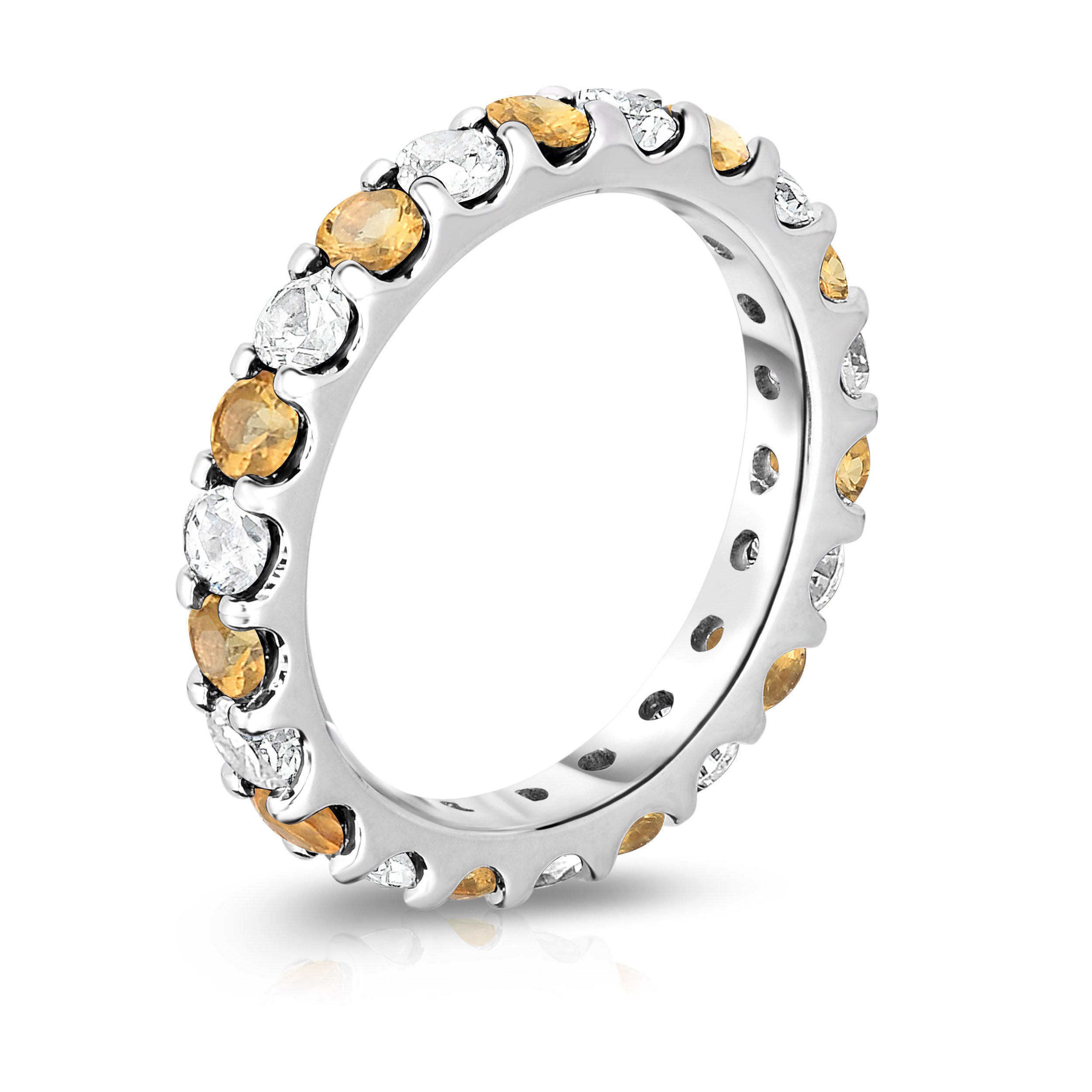 1.30Cttw Gemstone & Diamond Eternity Ring in 14K White Gold