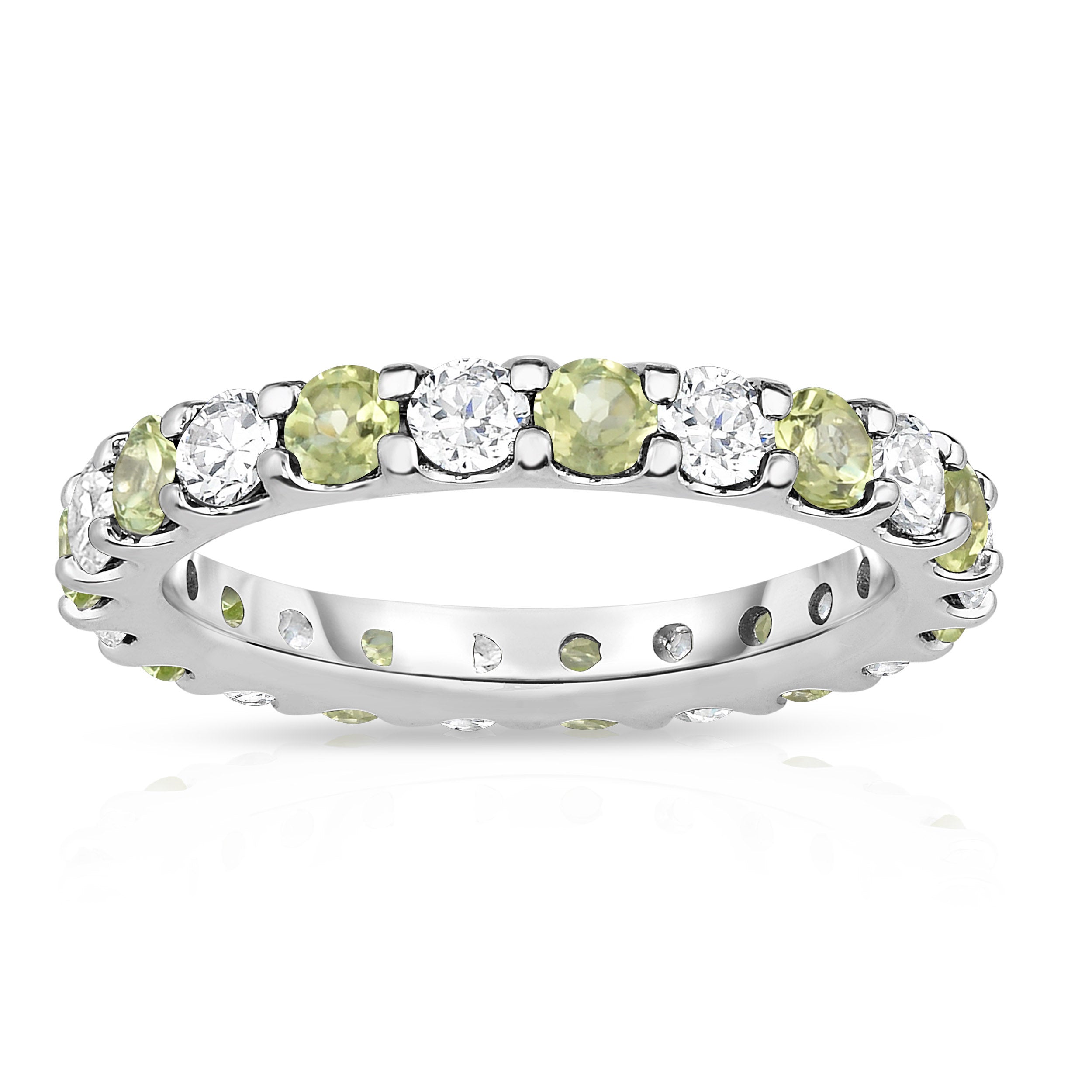 1.30Cttw Gemstone & Diamond Eternity Ring in 14K White Gold