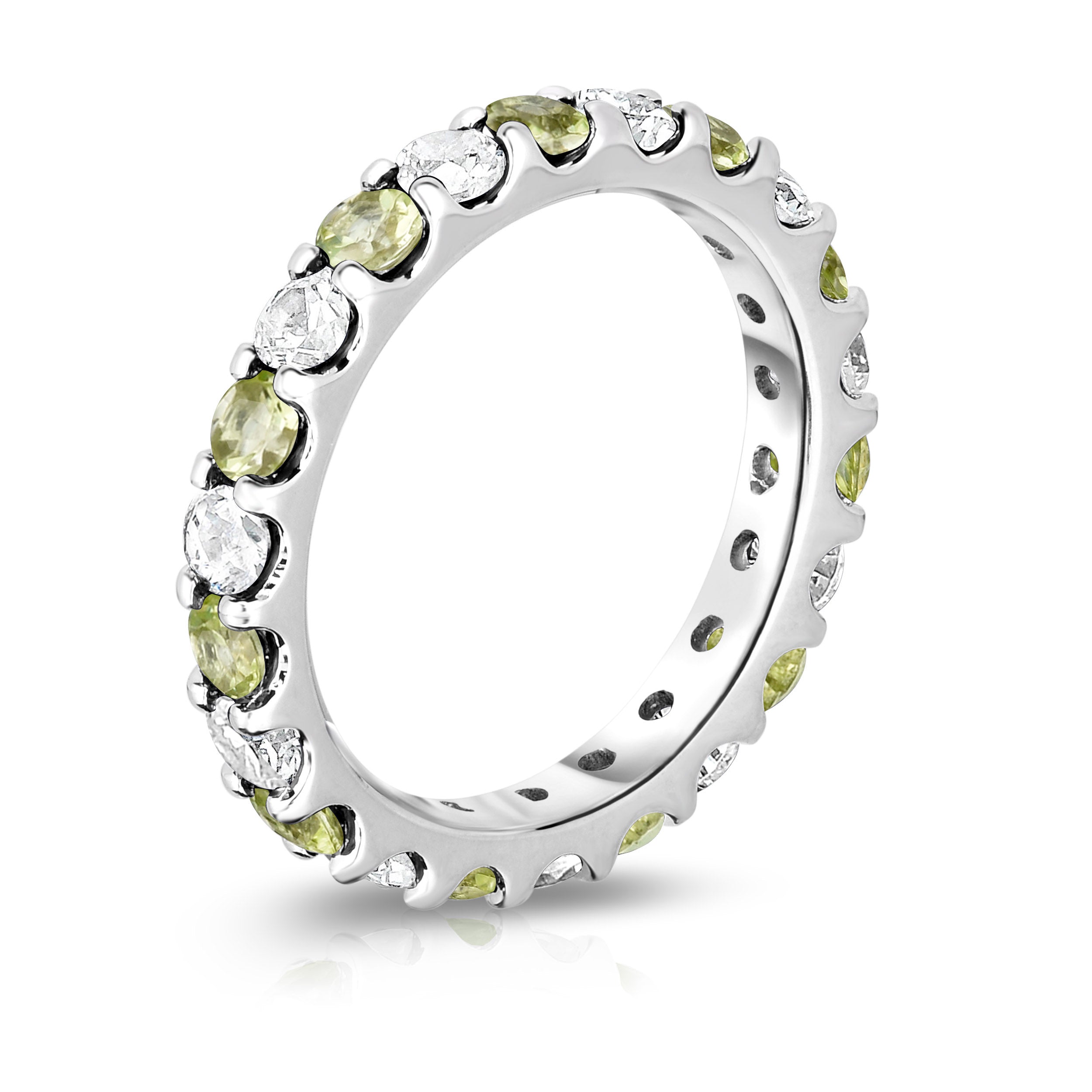 1.30Cttw Gemstone & Diamond Eternity Ring in 14K White Gold