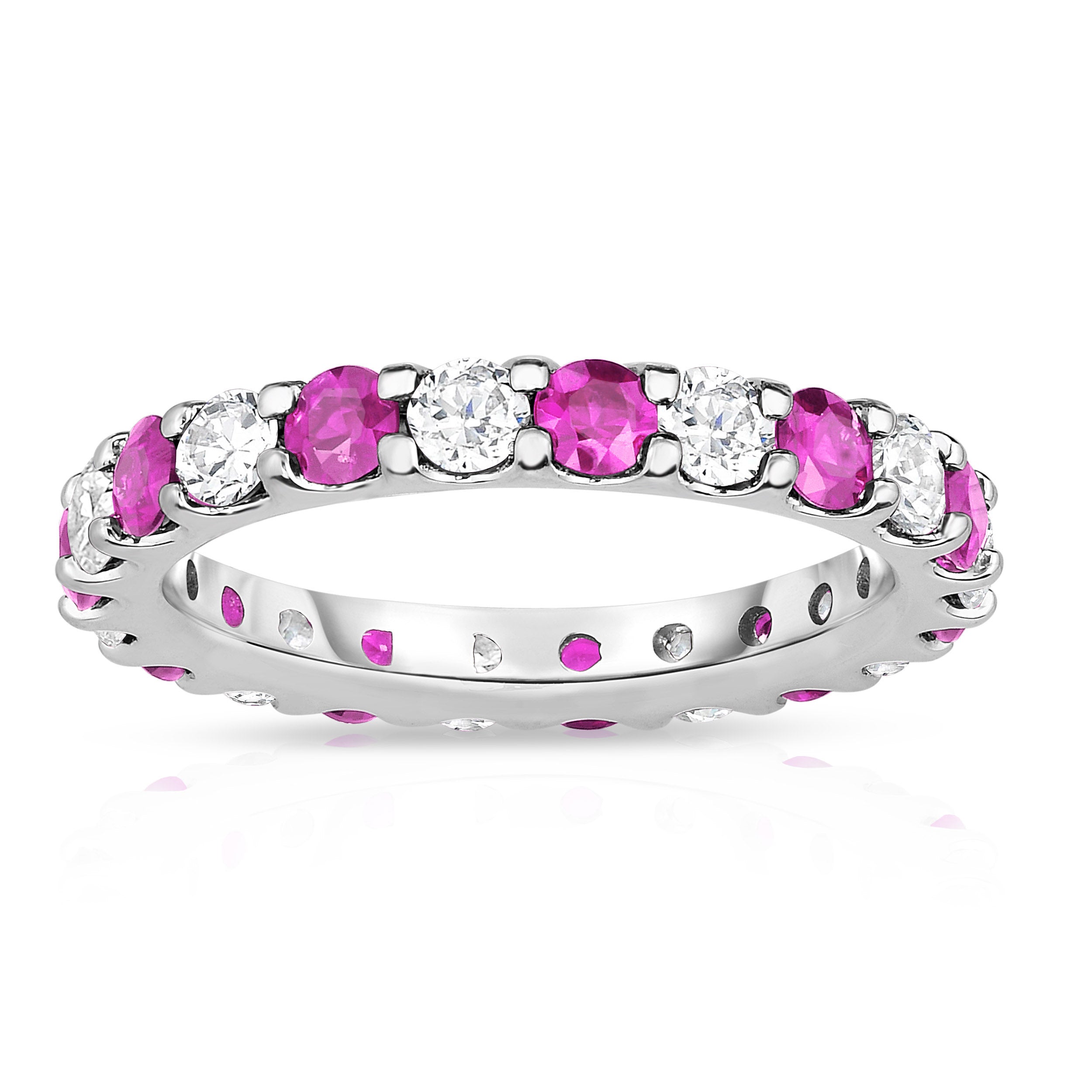 2.20Cttw Gemstone & Diamond Eternity Band in 14K White Gold