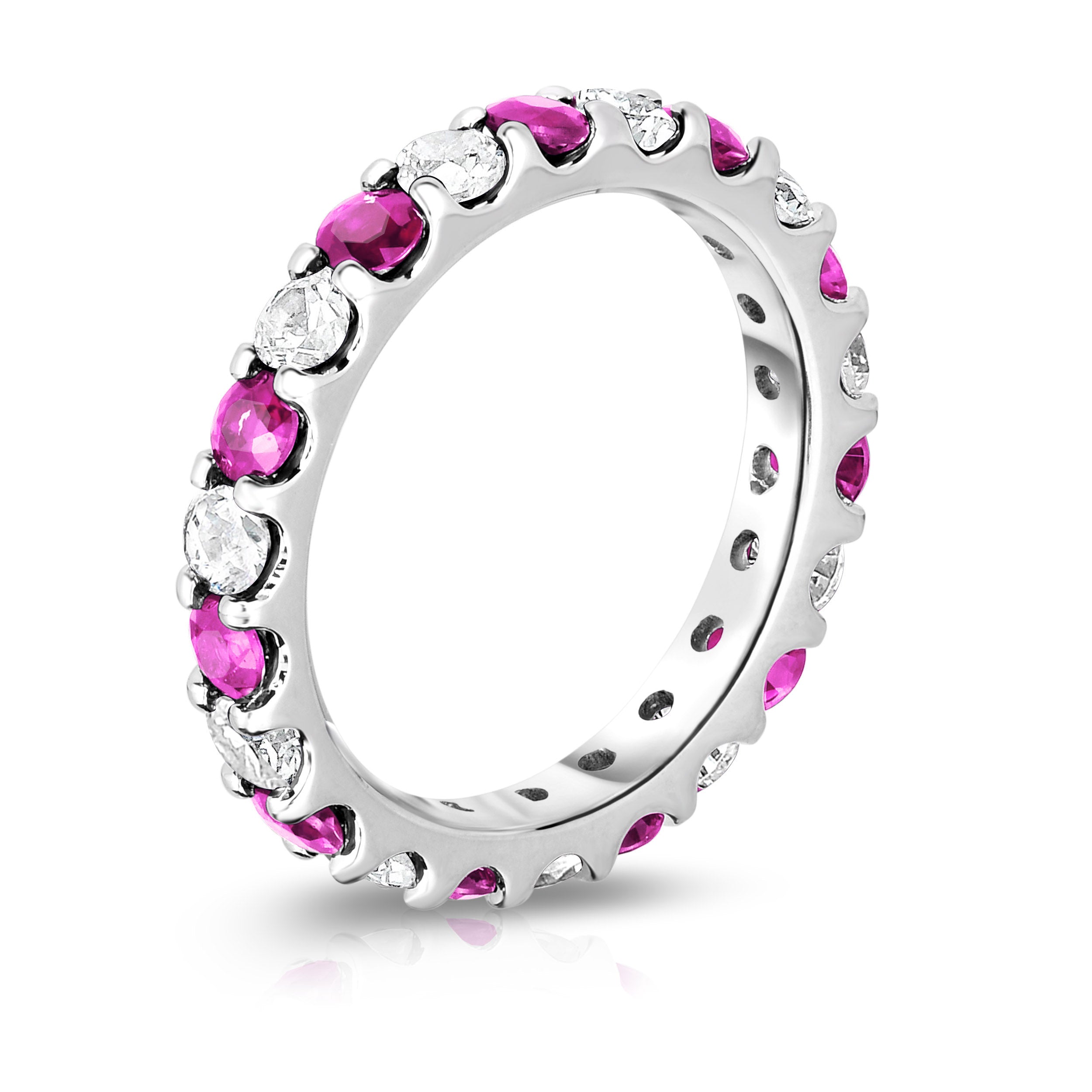 2.20Cttw Gemstone & Diamond Eternity Band in 14K White Gold