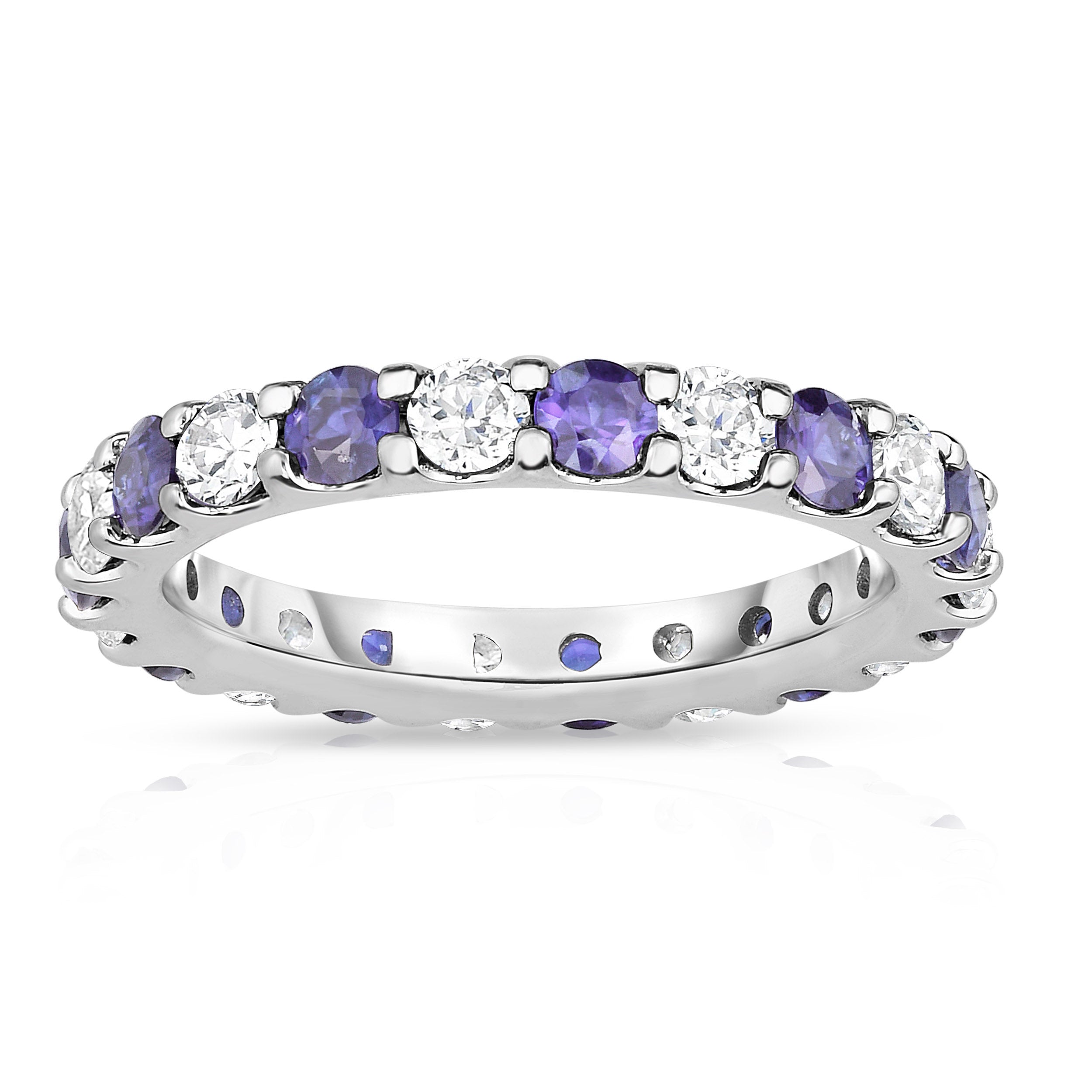 1.30Cttw Gemstone & Diamond Eternity Ring in 14K White Gold