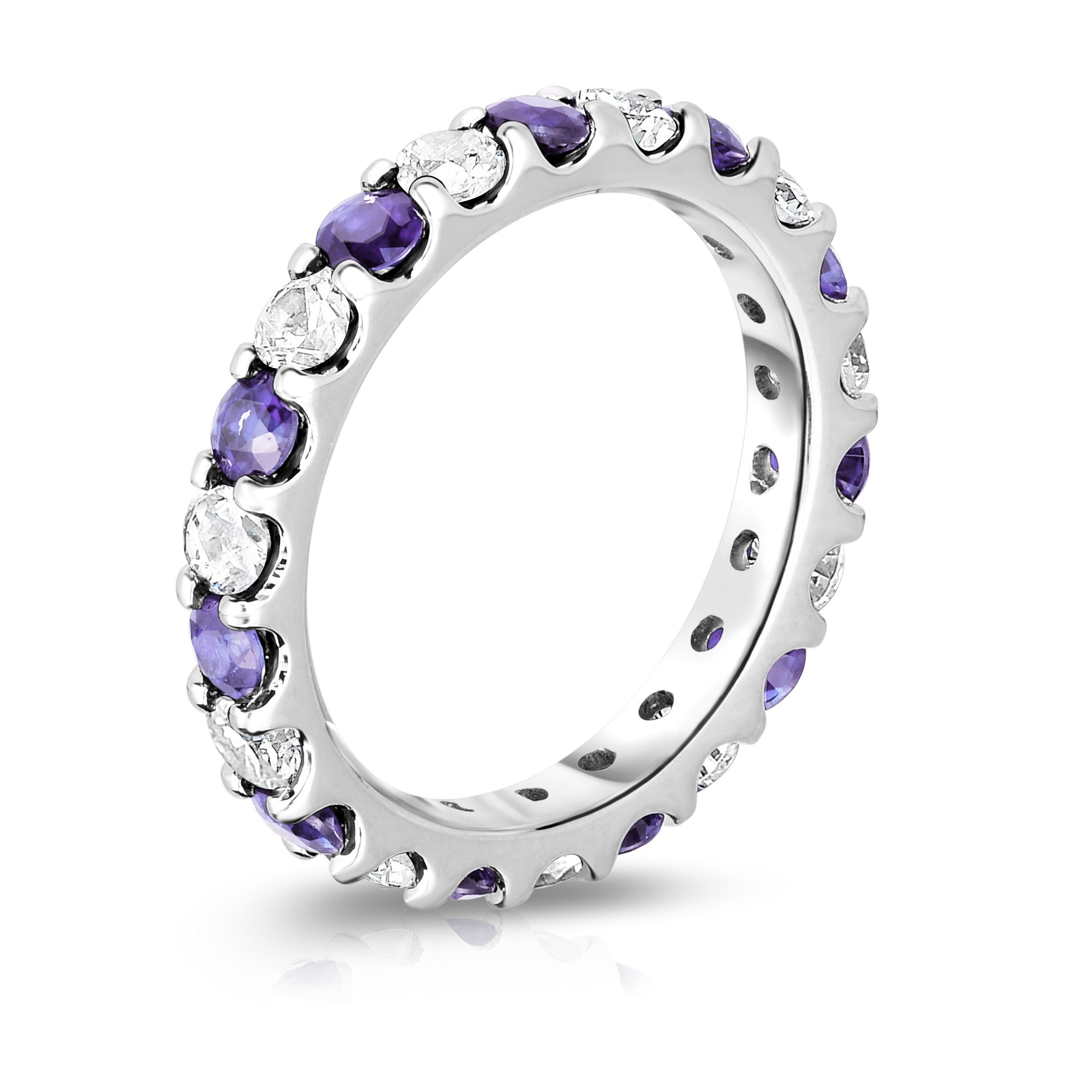 1.30Cttw Gemstone & Diamond Eternity Ring in 14K White Gold