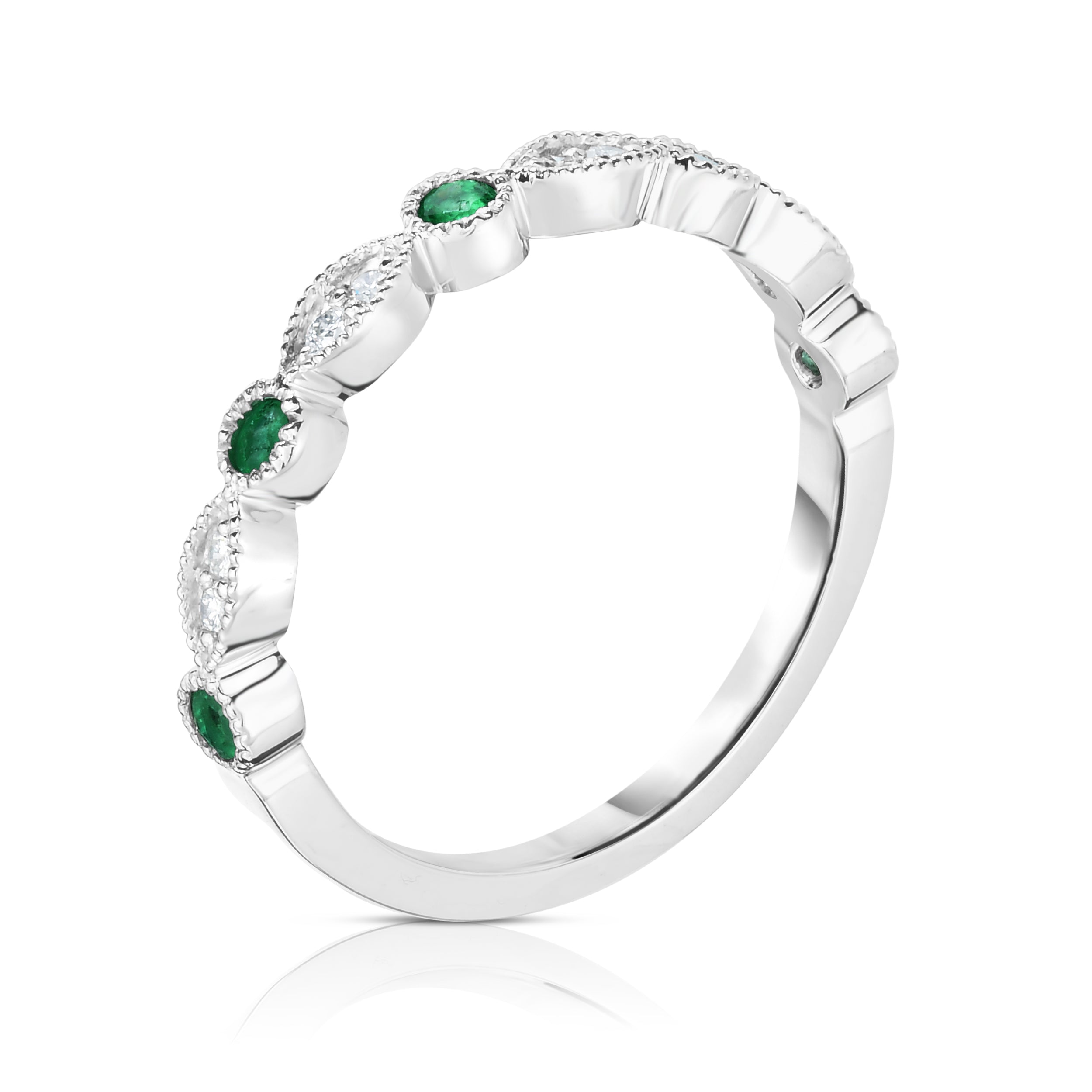 Gemstone & 0.08Ct Diamond Stackable Milligrain Ring in 14K White Gold