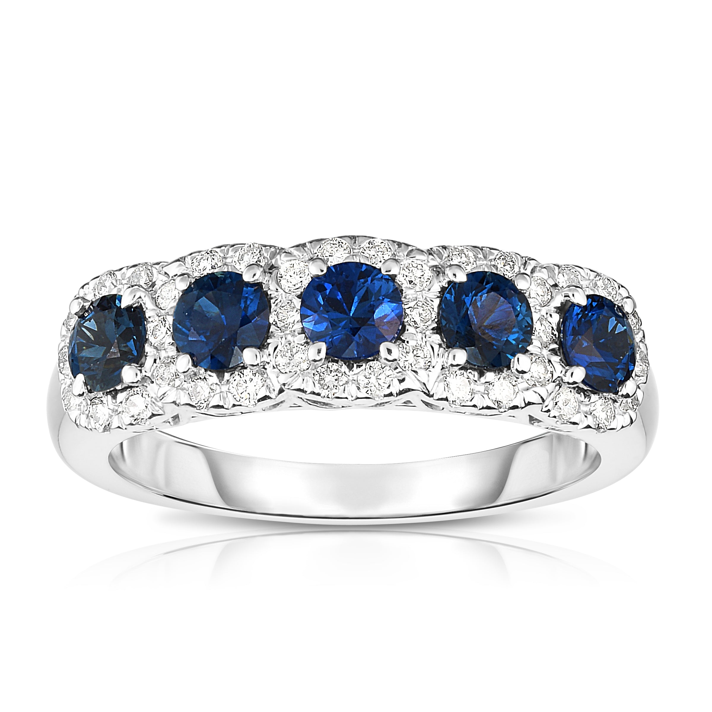 Gemstone & 0.35Ct Diamond Wedding Ring in 14K White Gold