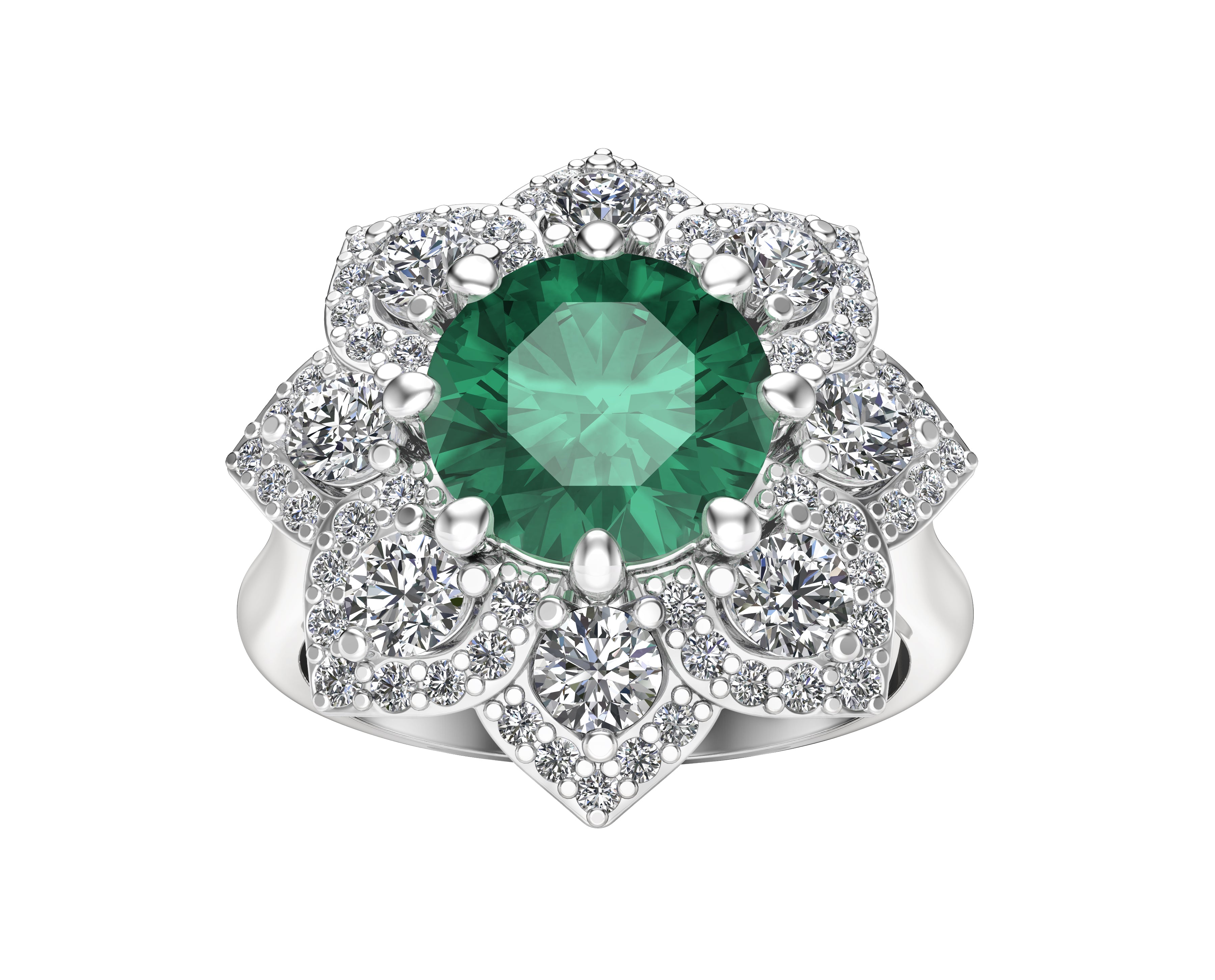 Gemstone & 0.90Ct Diamond Engagement Ring in 14K White Gold