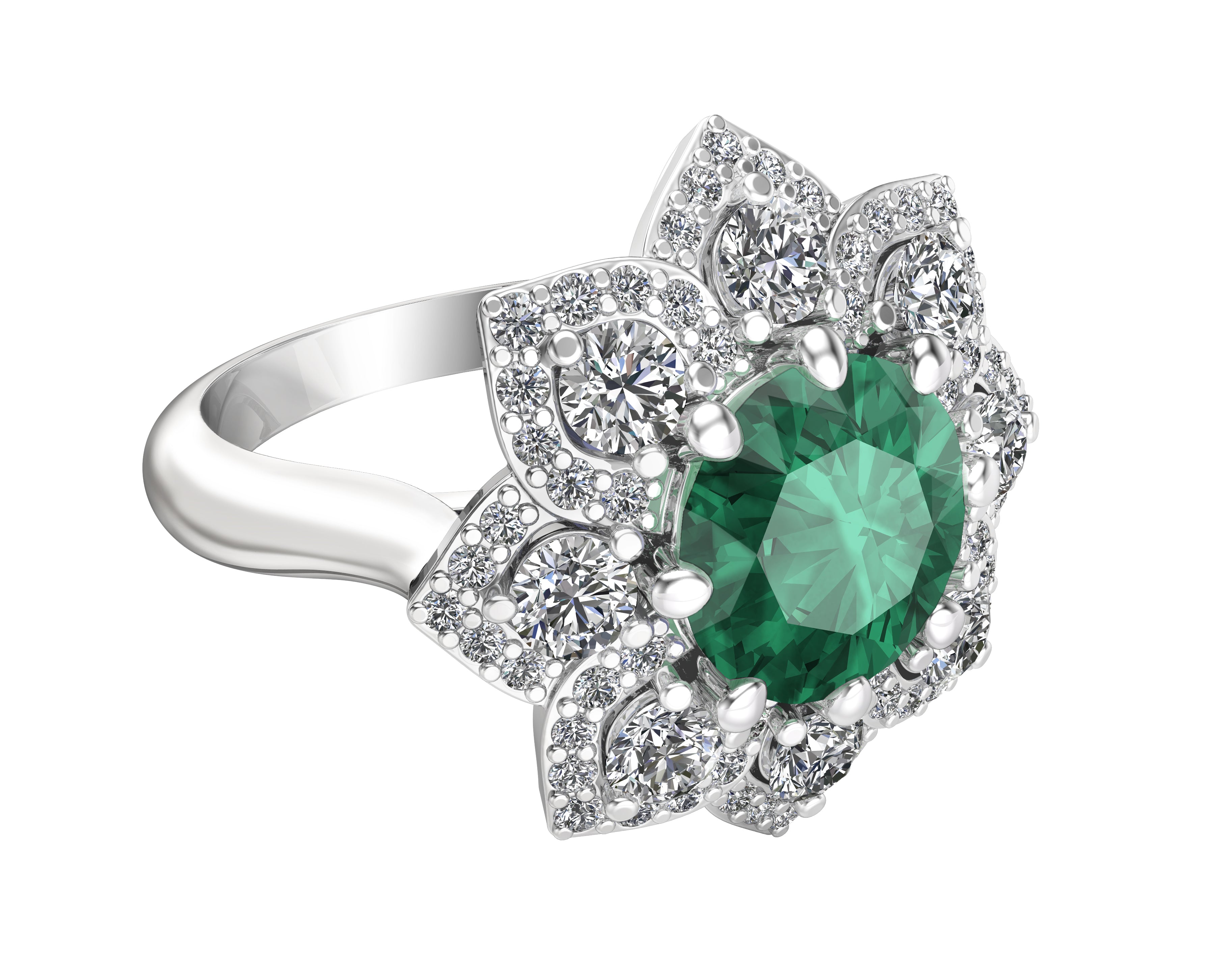 Gemstone & 0.90Ct Diamond Engagement Ring in 14K White Gold
