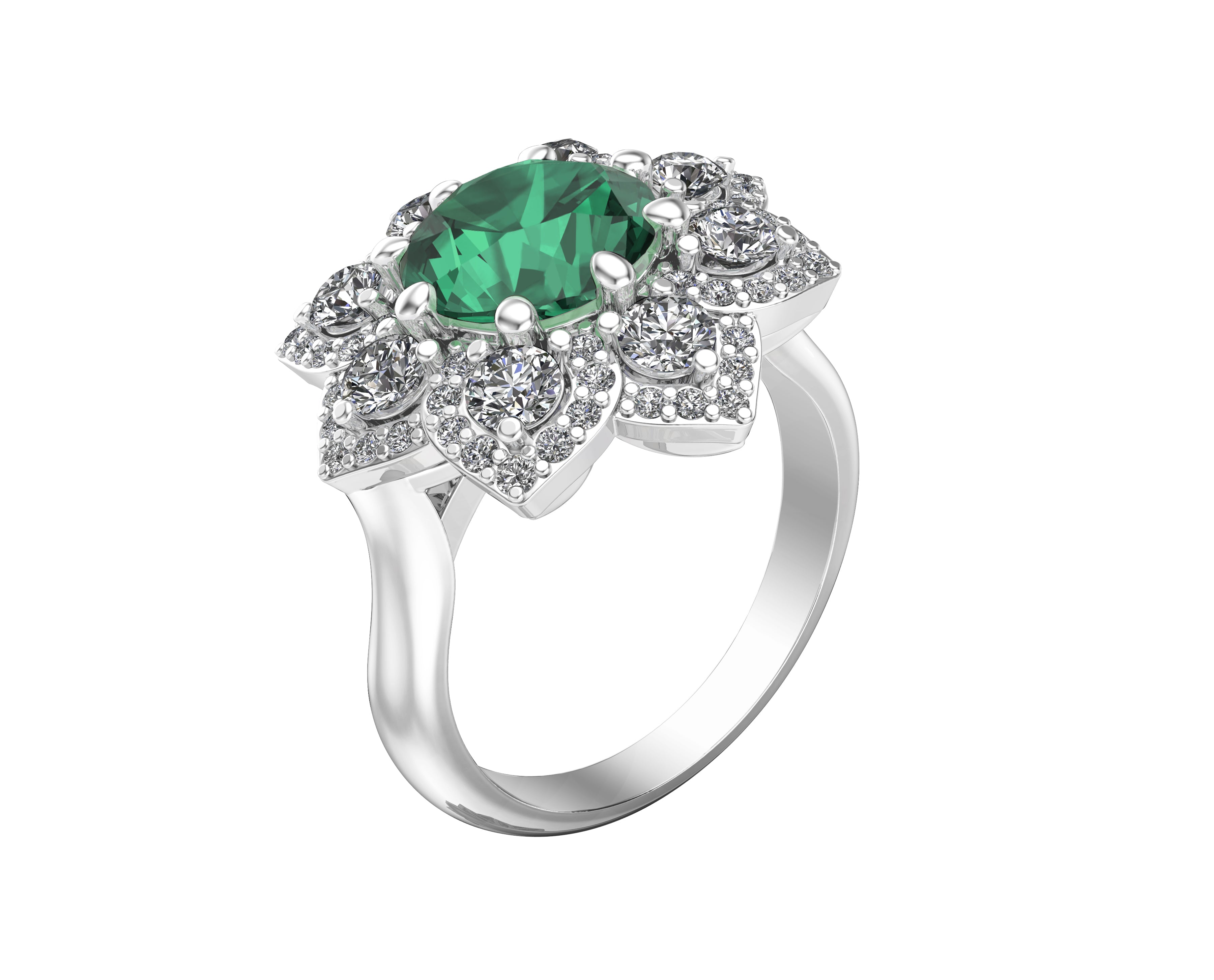 Gemstone & 0.90Ct Diamond Engagement Ring in 14K White Gold