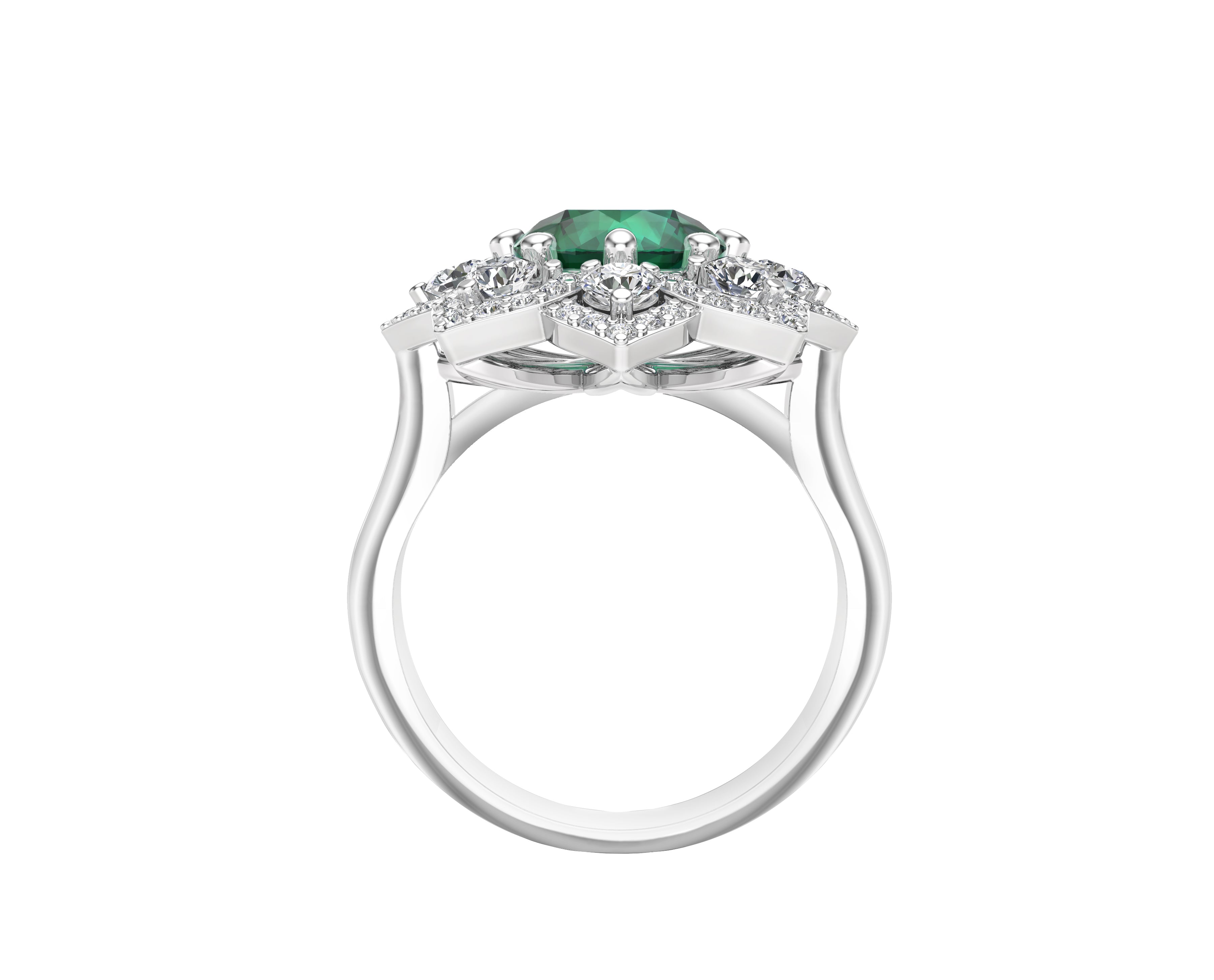 Gemstone & 0.90Ct Diamond Engagement Ring in 14K White Gold