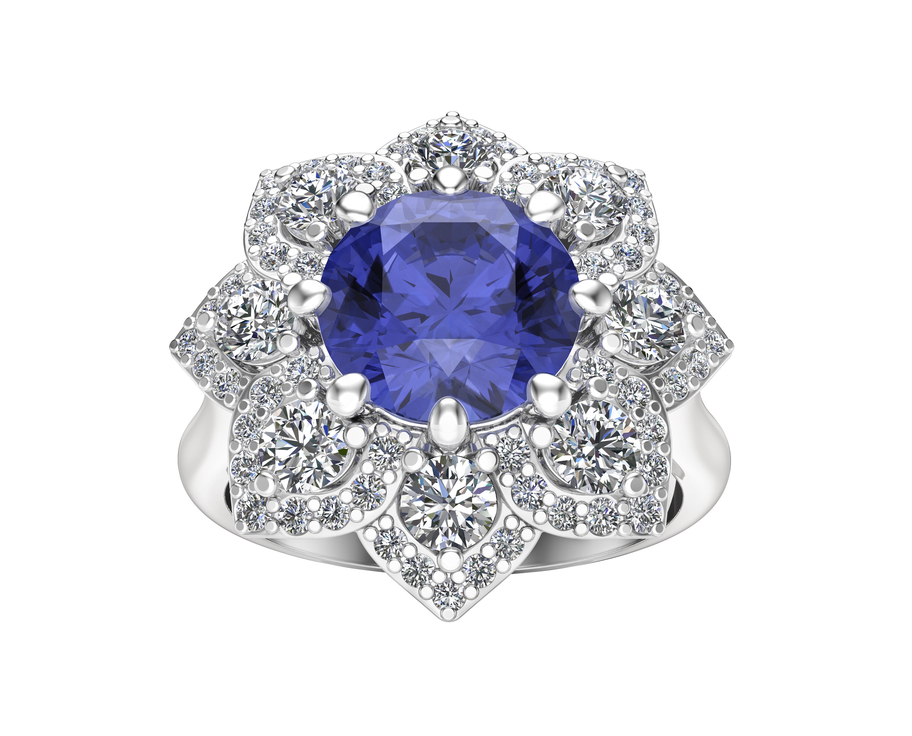 Gemstone & 0.90Ct Diamond Engagement Ring in 14K White Gold