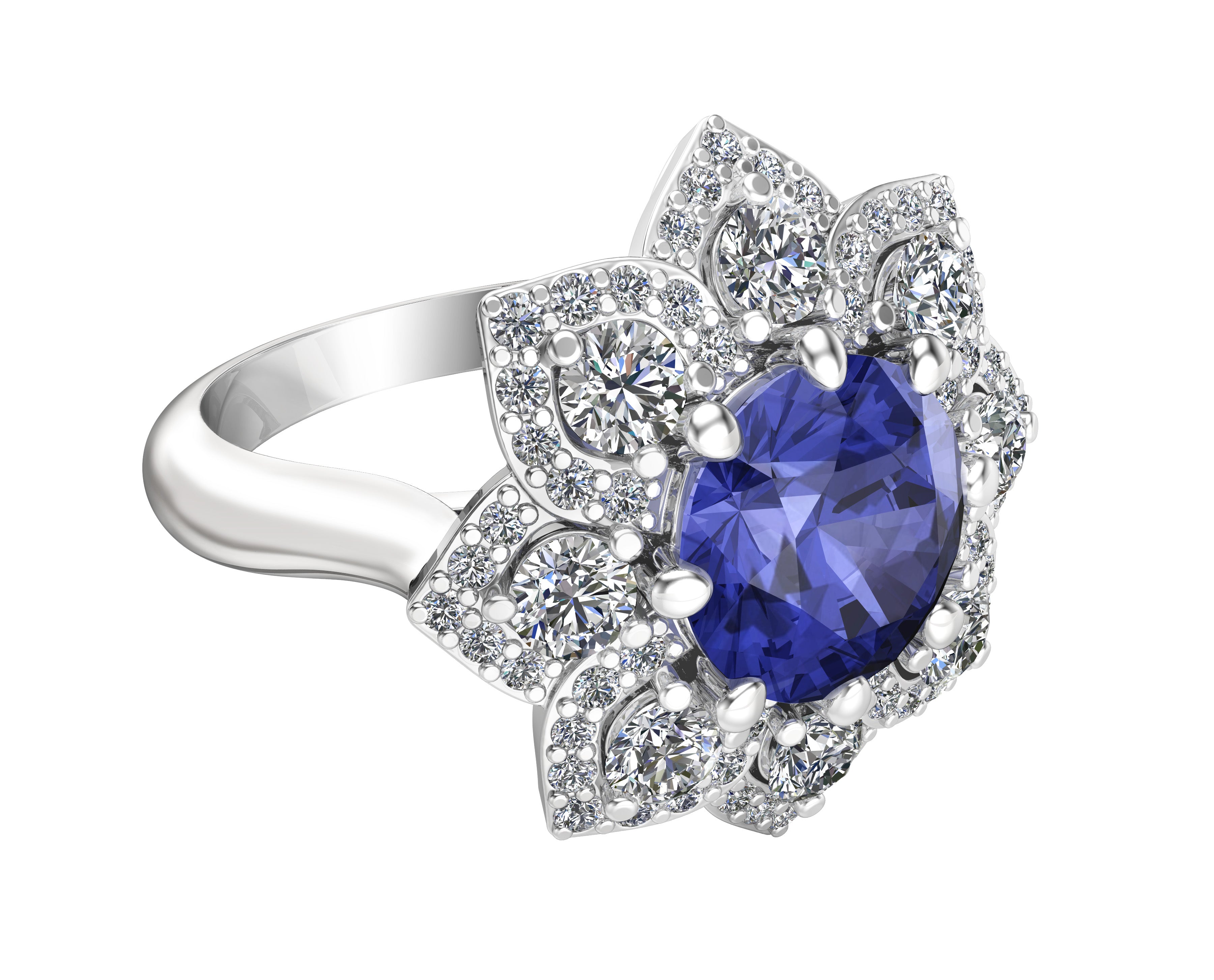 Gemstone & 0.90Ct Diamond Engagement Ring in 14K White Gold