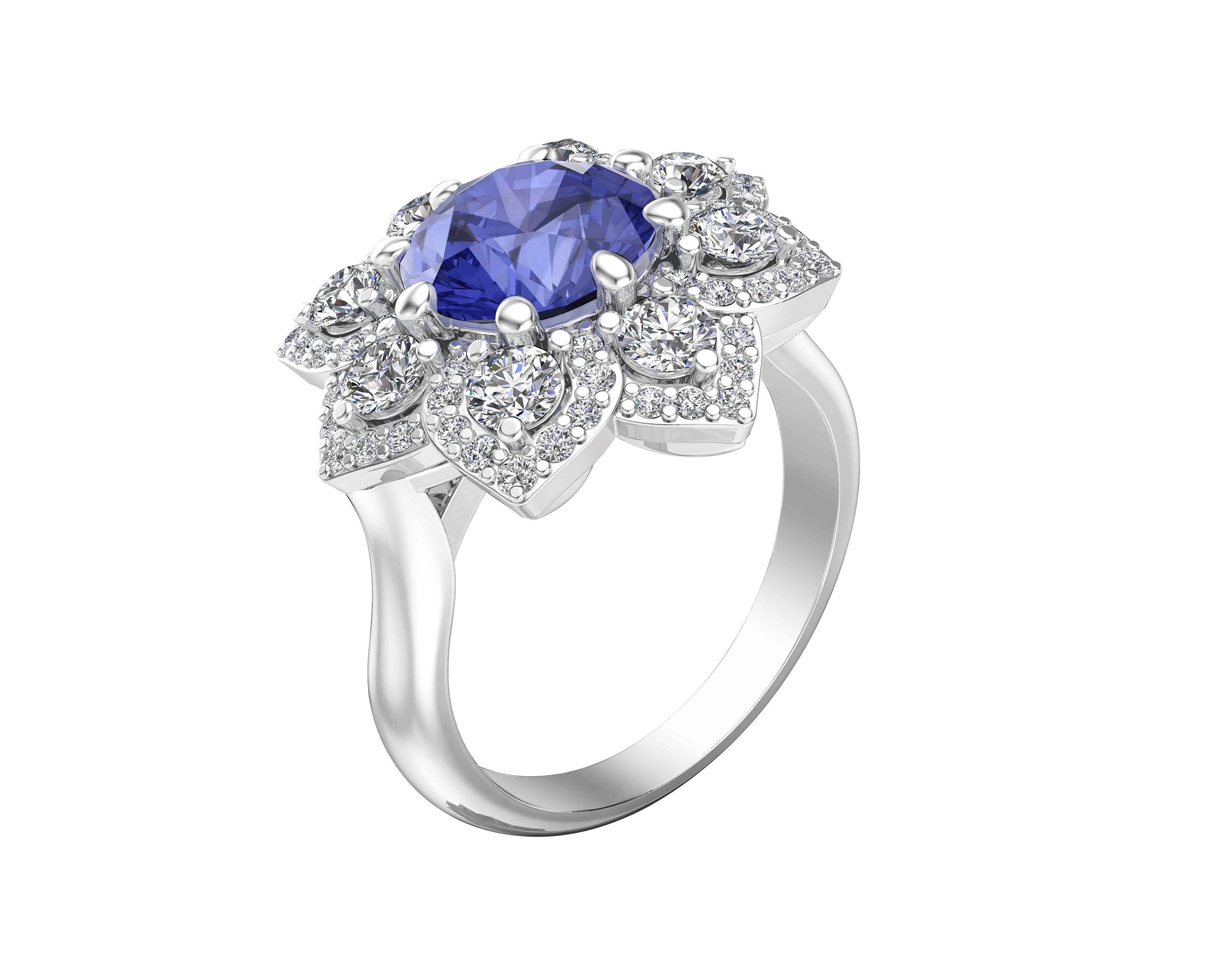 Gemstone & 0.90Ct Diamond Engagement Ring in 14K White Gold