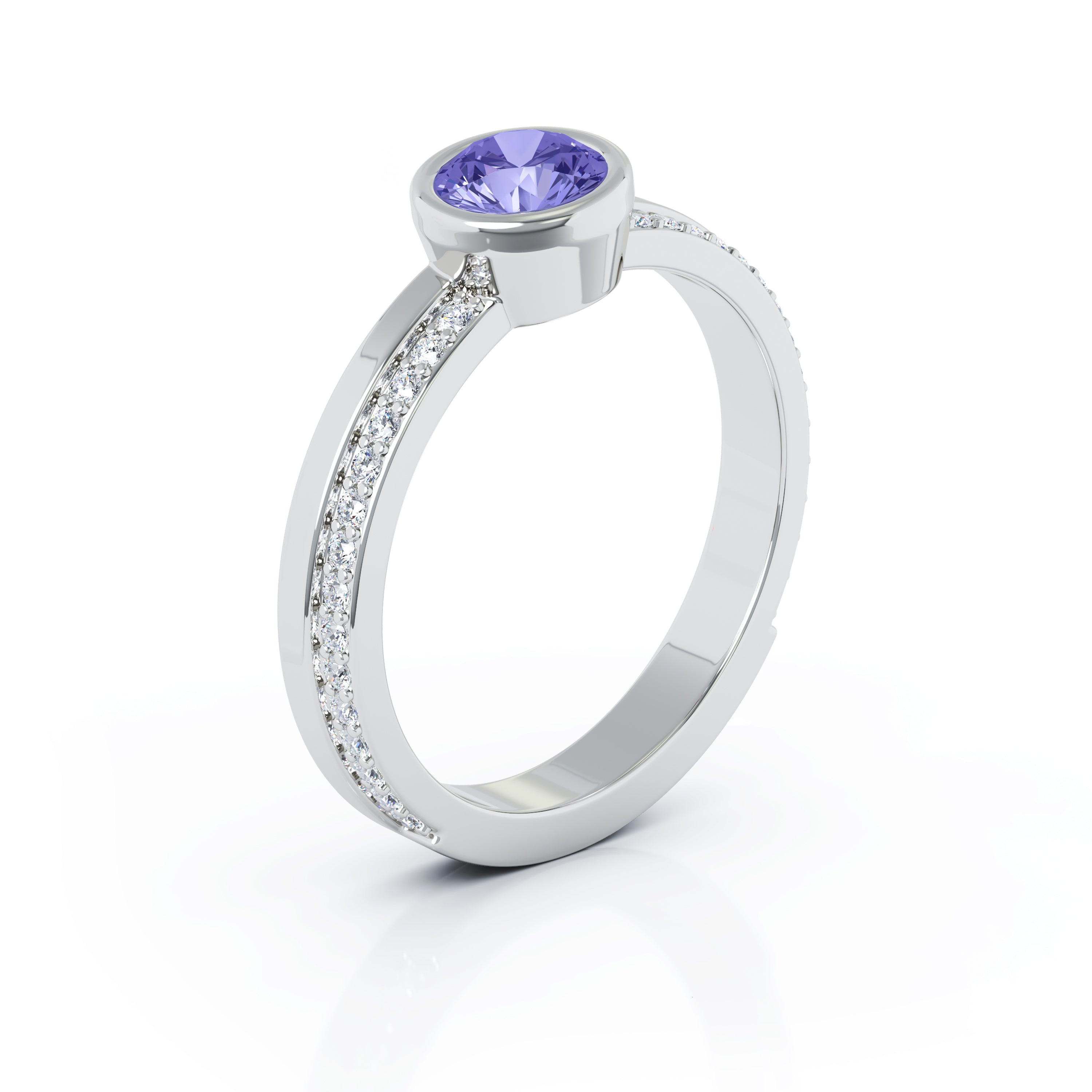 Bezel 5MM Gemstone & 0.15Ct Diamond Ring in 14K Gold