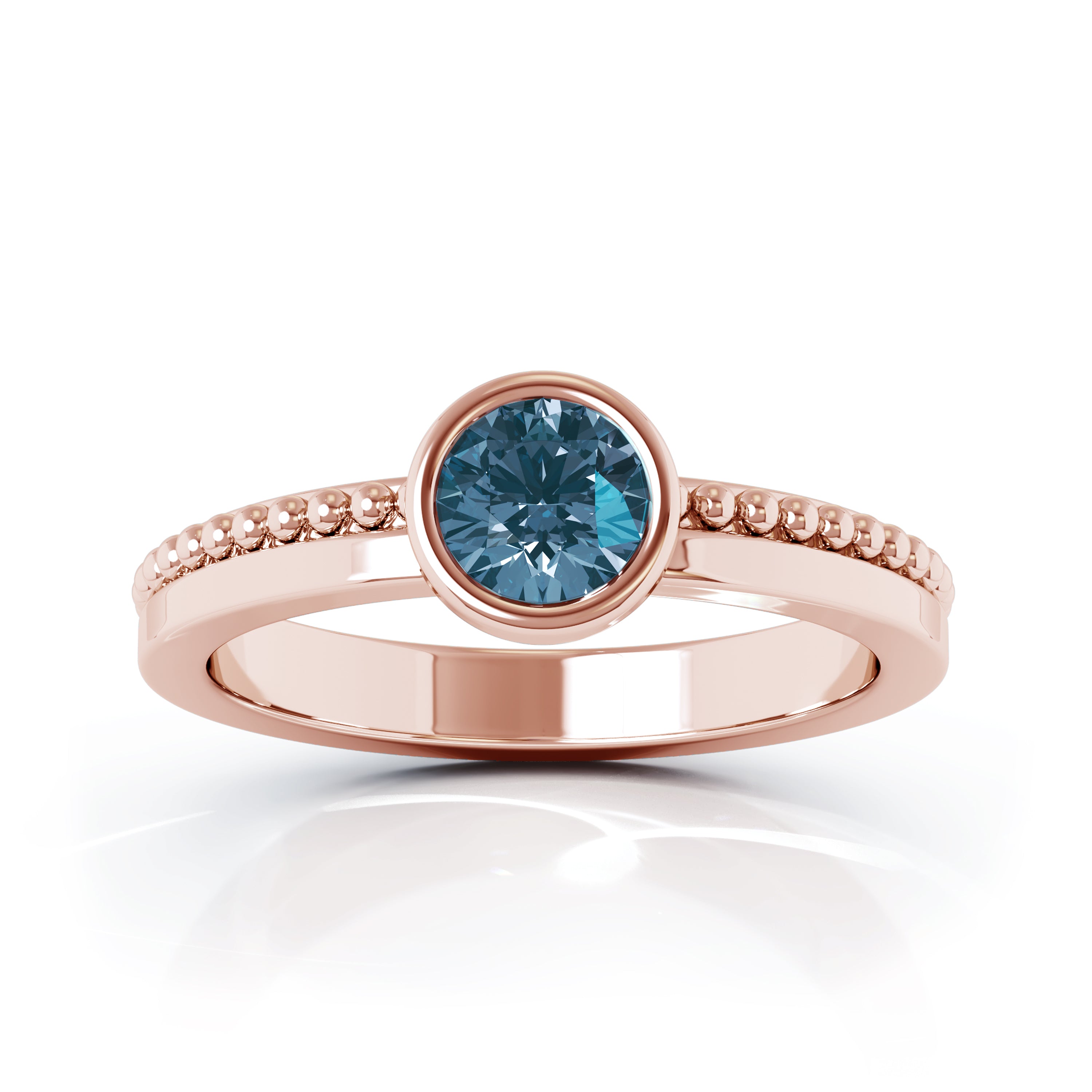 Bezel 5MM Blue Topaz Bead Ring in 14K Gold