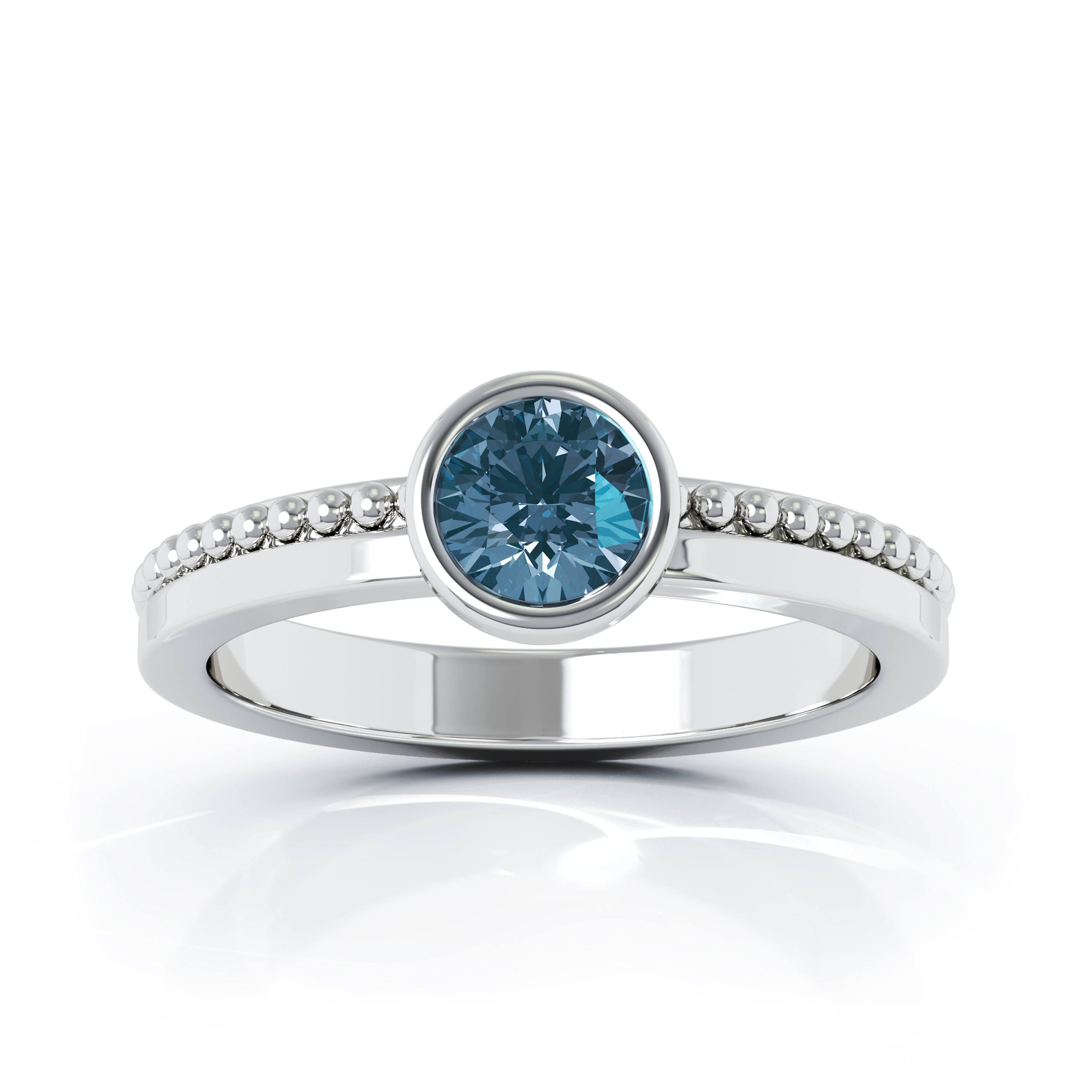 Bezel 5MM Blue Topaz Bead Ring in 14K Gold