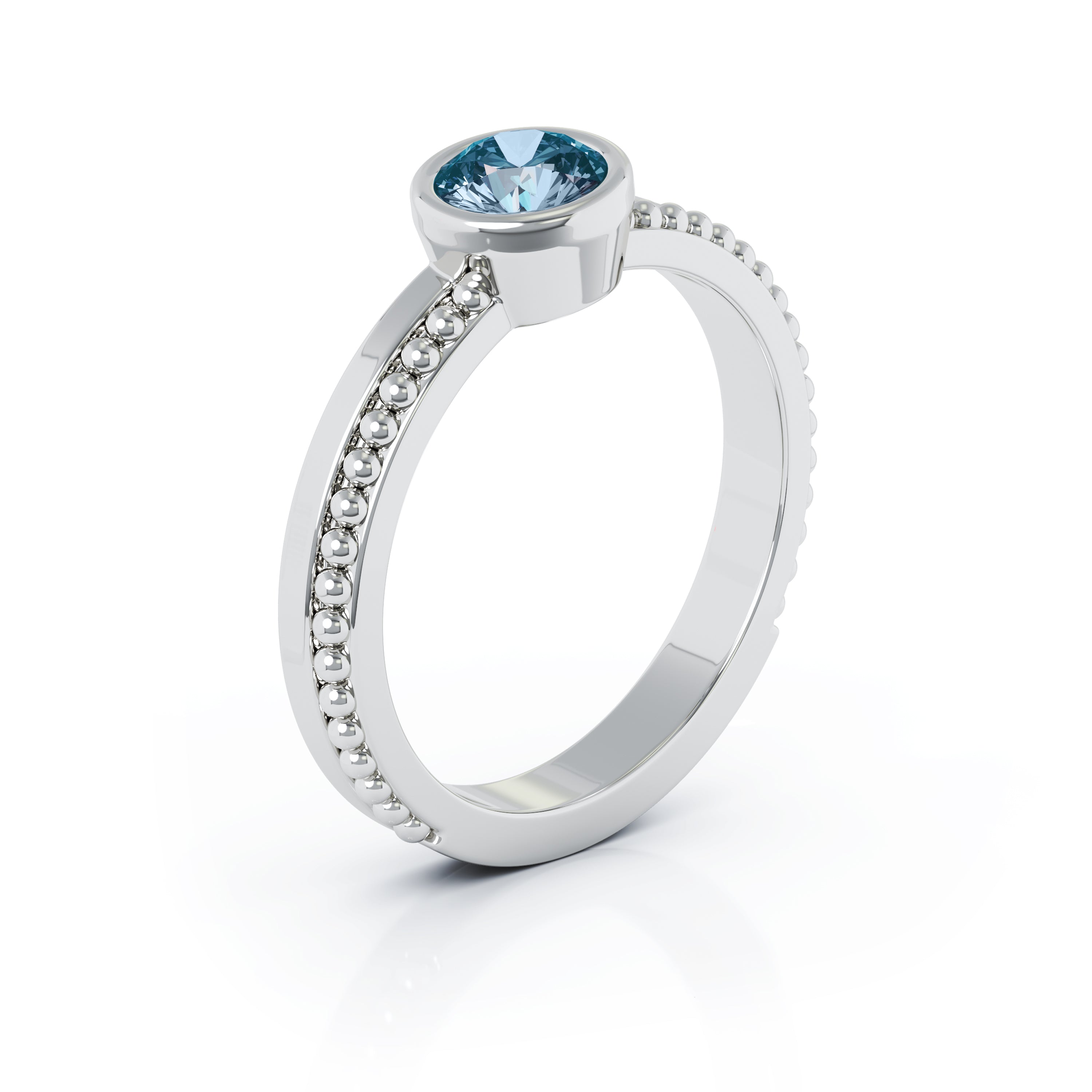 Bezel 5MM Blue Topaz Bead Ring in 14K Gold