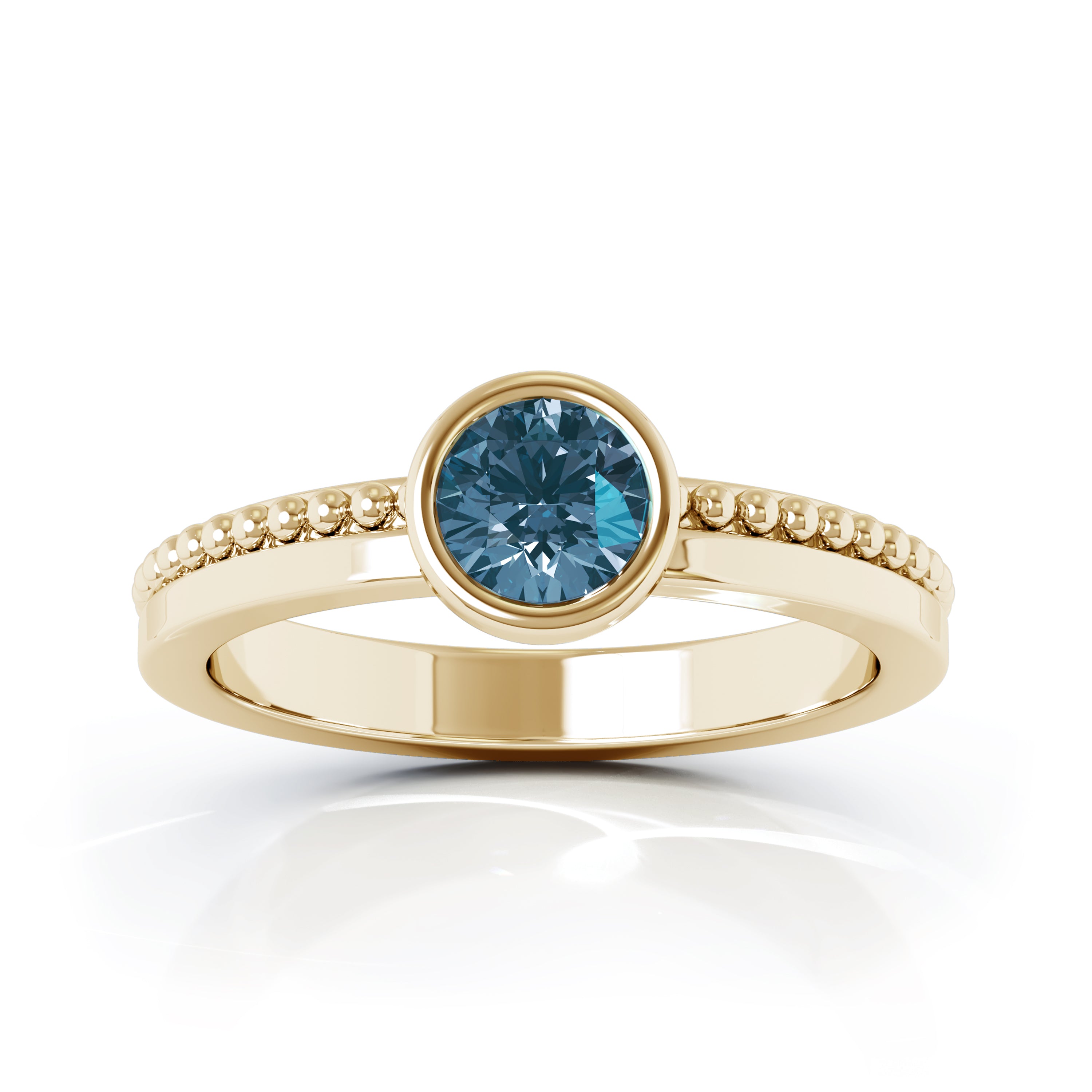 Bezel 5MM Blue Topaz Bead Ring in 14K Gold