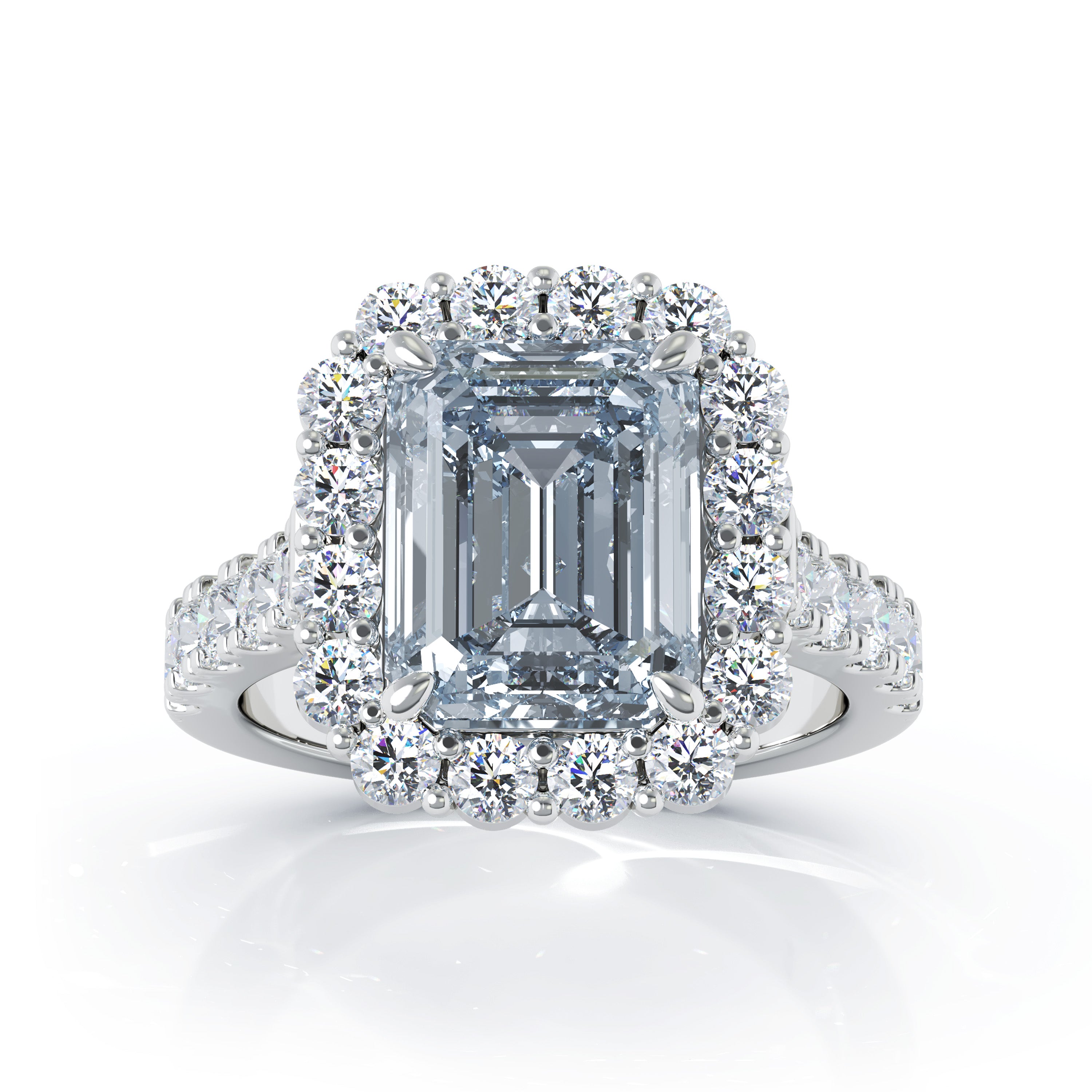Emerald Cut Gemstone & 1.30Ct Diamond Ring in 14K Gold