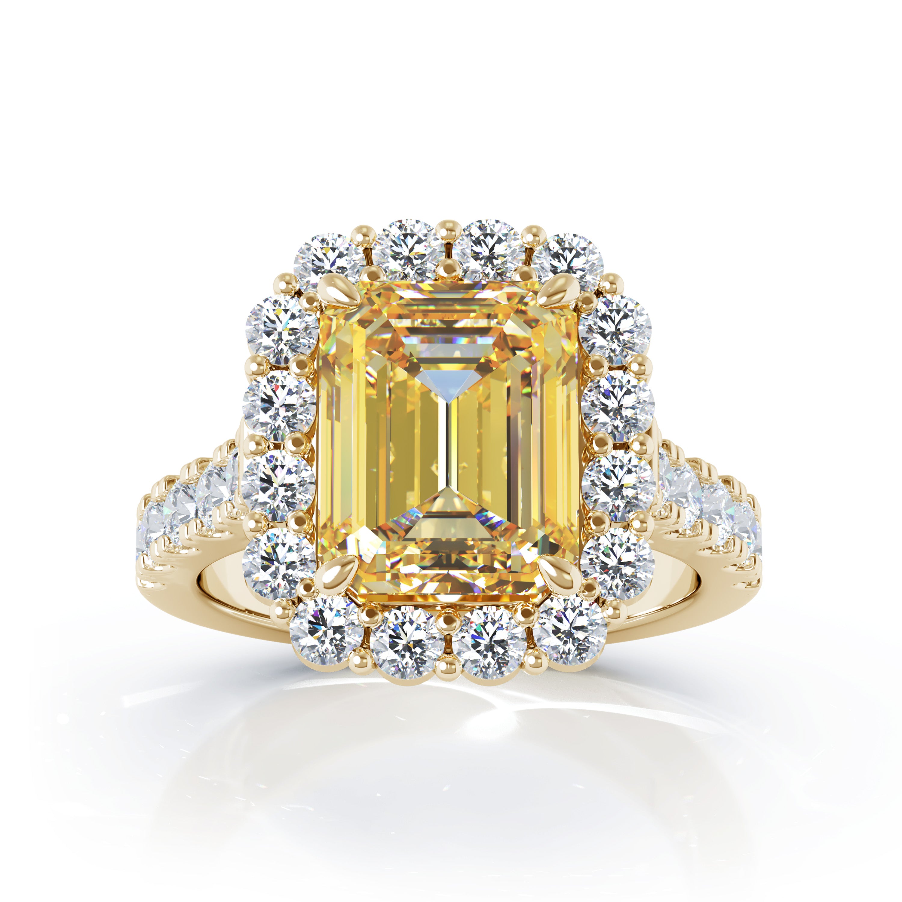 Emerald Cut Gemstone & 1.30Ct Diamond Ring in 14K Gold