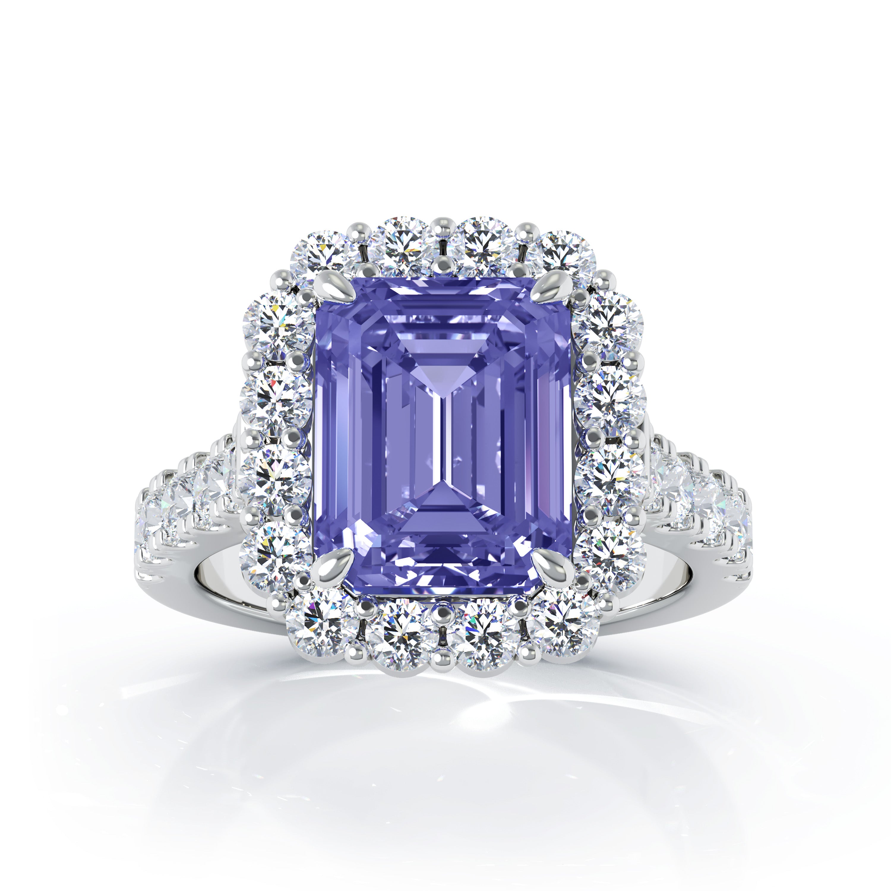 Emerald Cut Gemstone & 1.30Ct Diamond Ring in 14K Gold