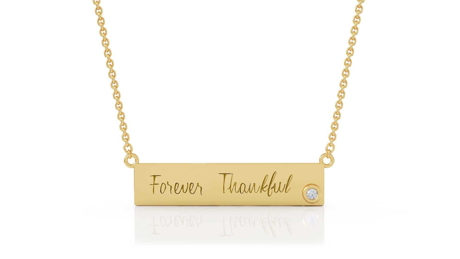 0.03Ct Gemstone Engravable Bar Necklace, 17"-18" in 14K Gold