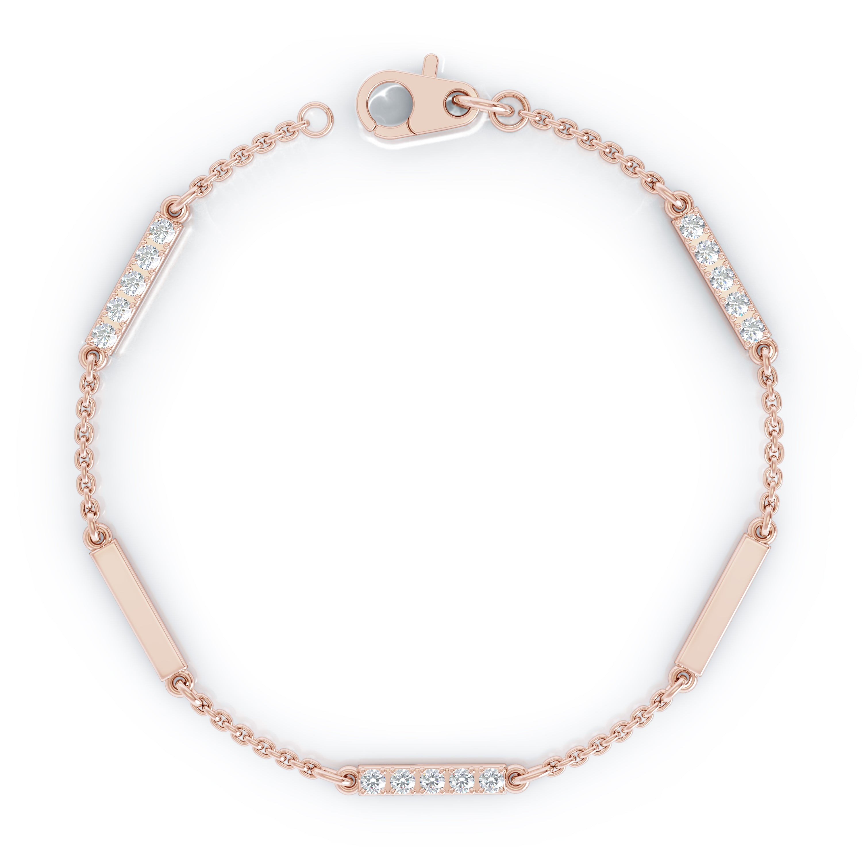 0.30Ct Diamond & Gold Bar Chain Station Bracelet, 7" in 14K Gold