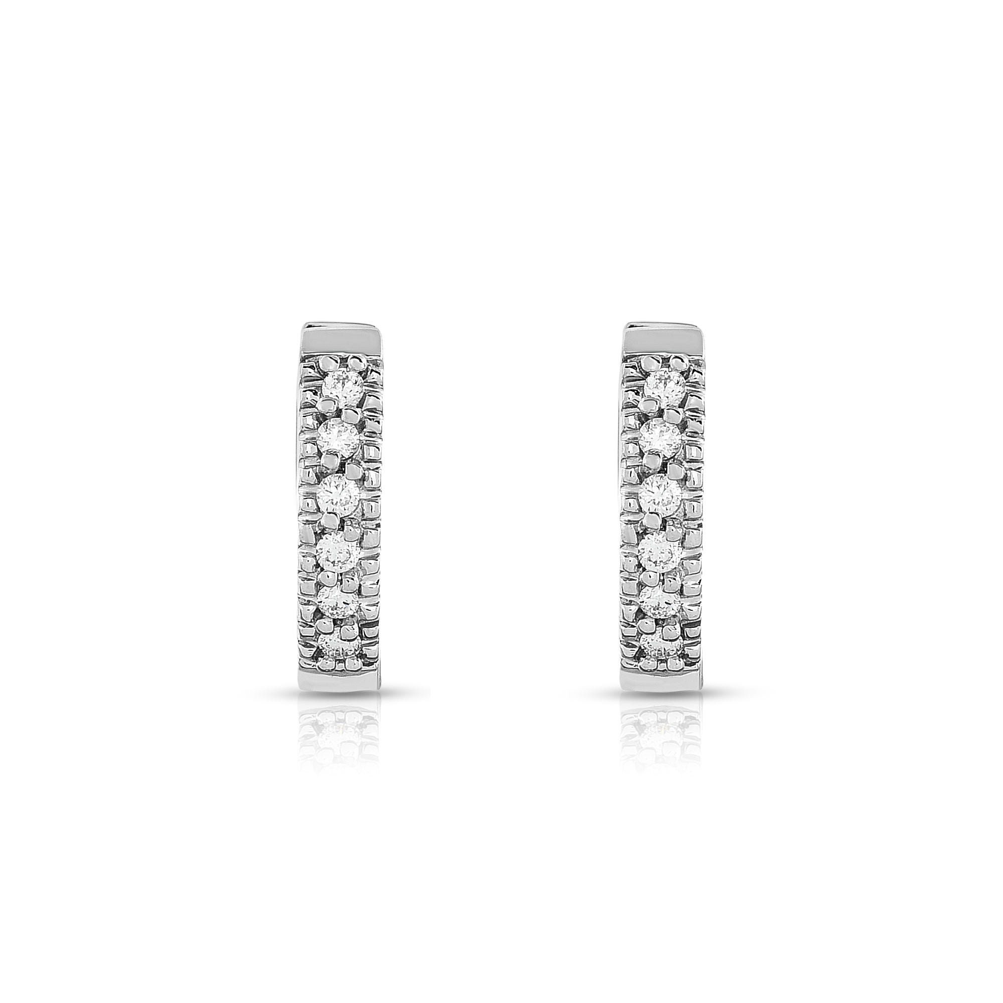 0.12Ct Diamond Huggie Hoop Earrings in 14K White Gold
