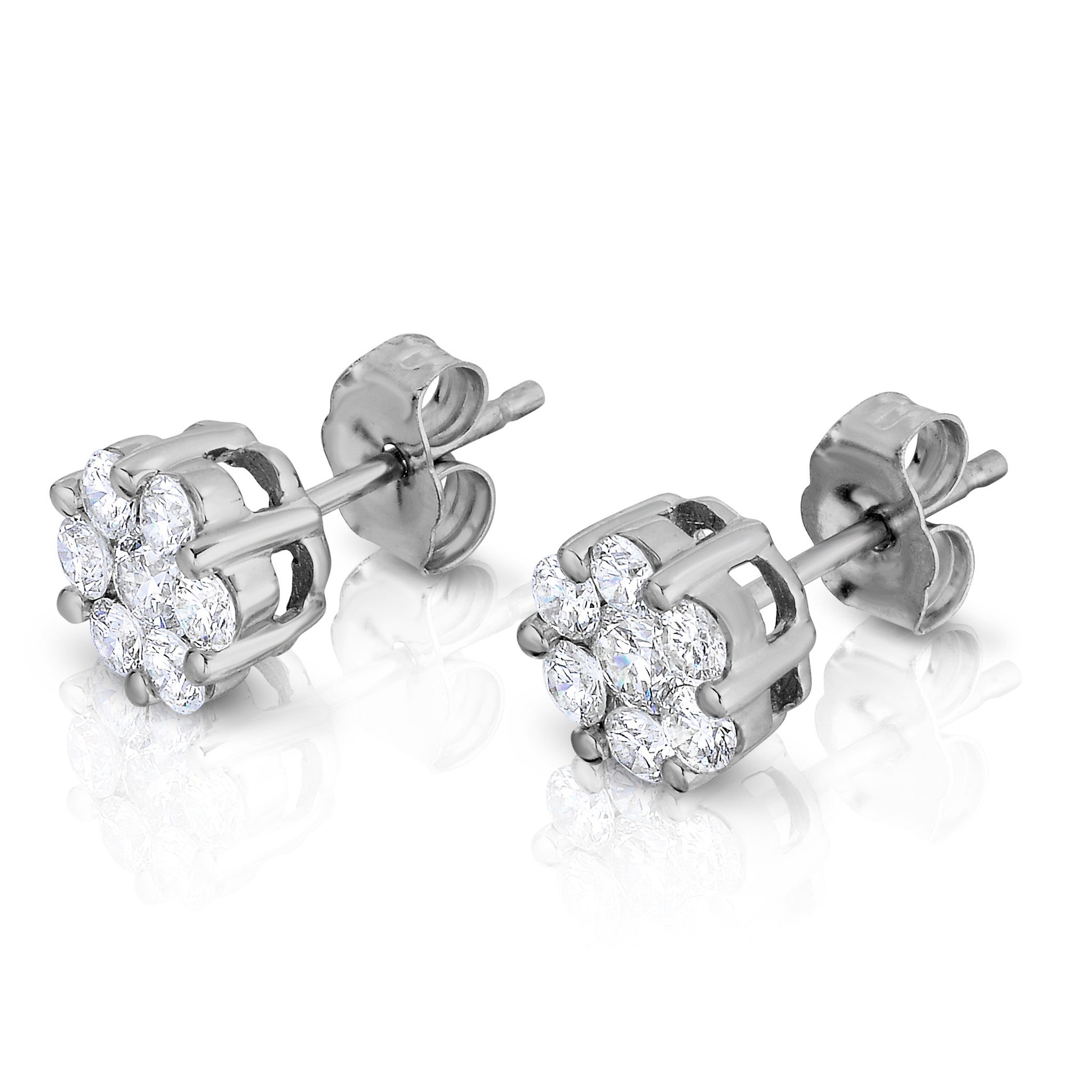 0.75Ct Diamond Cluster Stud Earrings in 14K White Gold