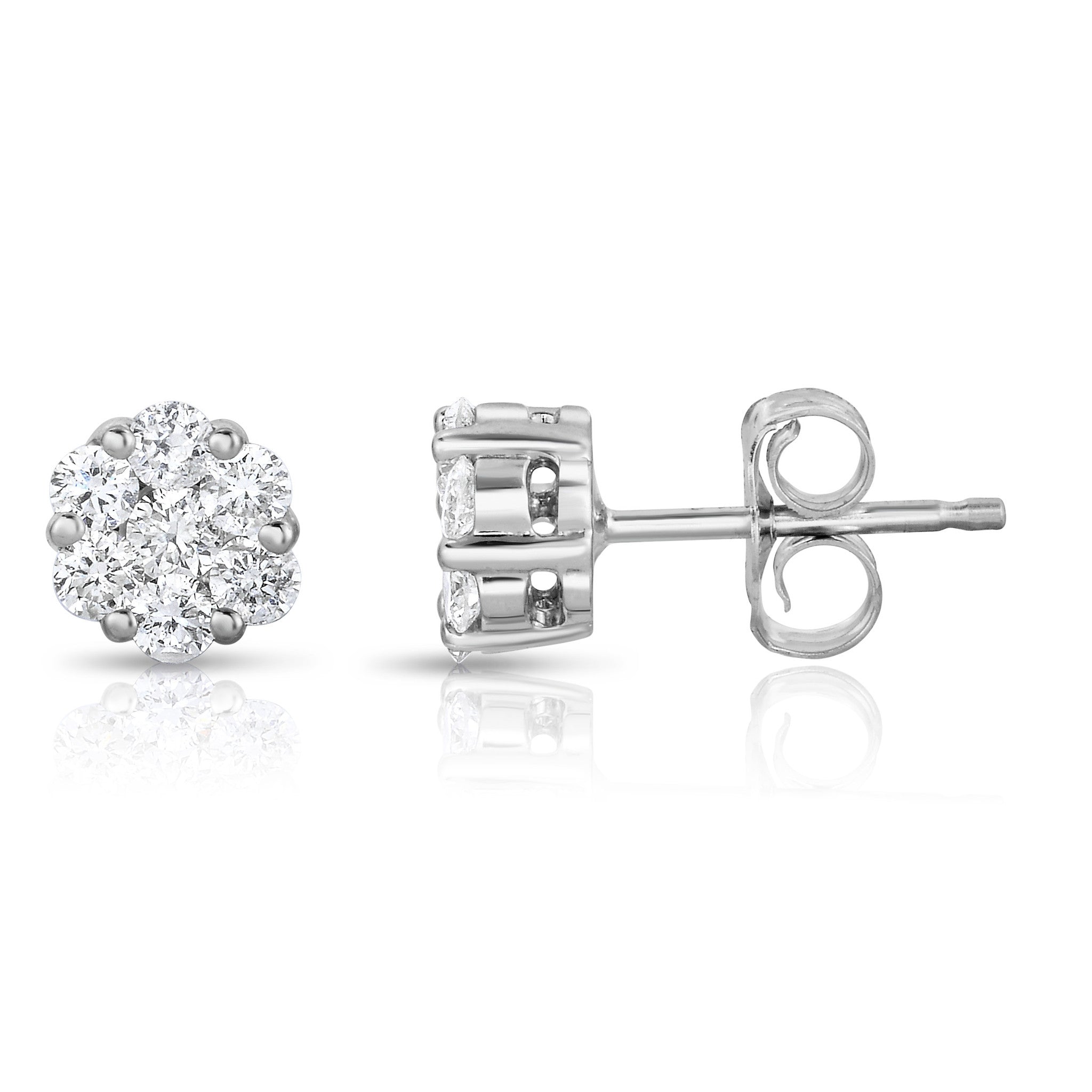 0.50Ct Diamond Cluster Stud Earrings in 14K White Gold