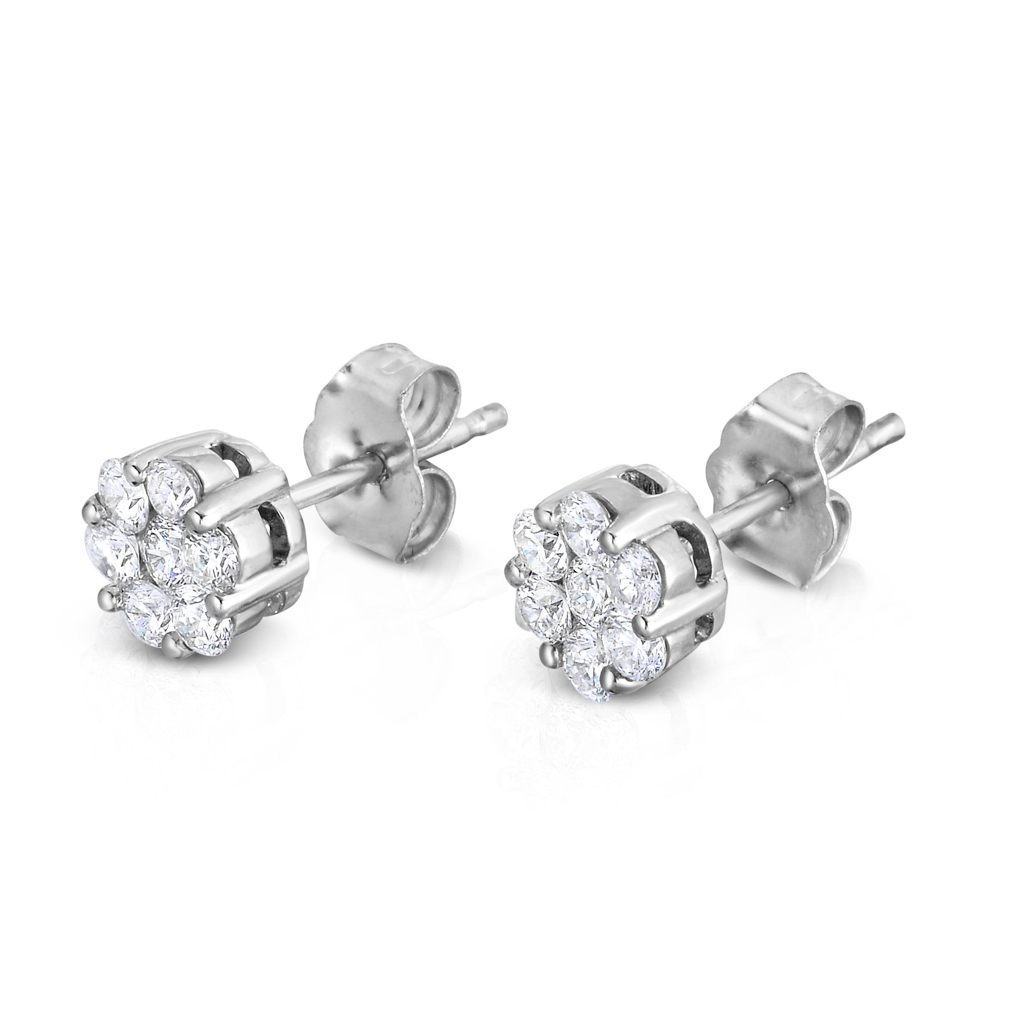 0.50Ct Diamond Cluster Stud Earrings in 14K White Gold