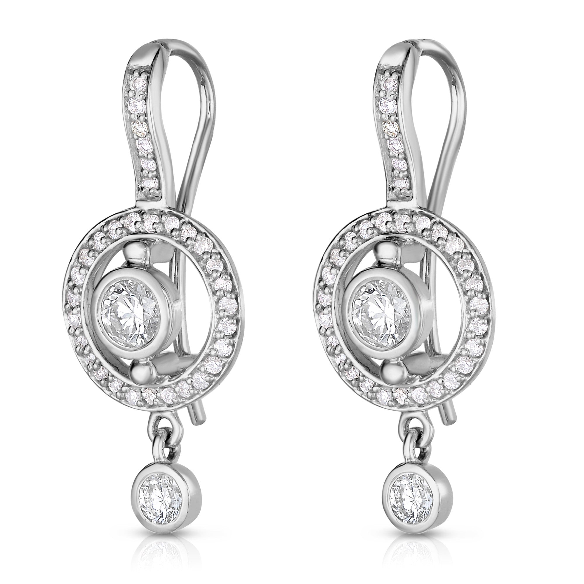 Bezel 0.90Ct Diamond Dangle Earrings in 14K White Gold
