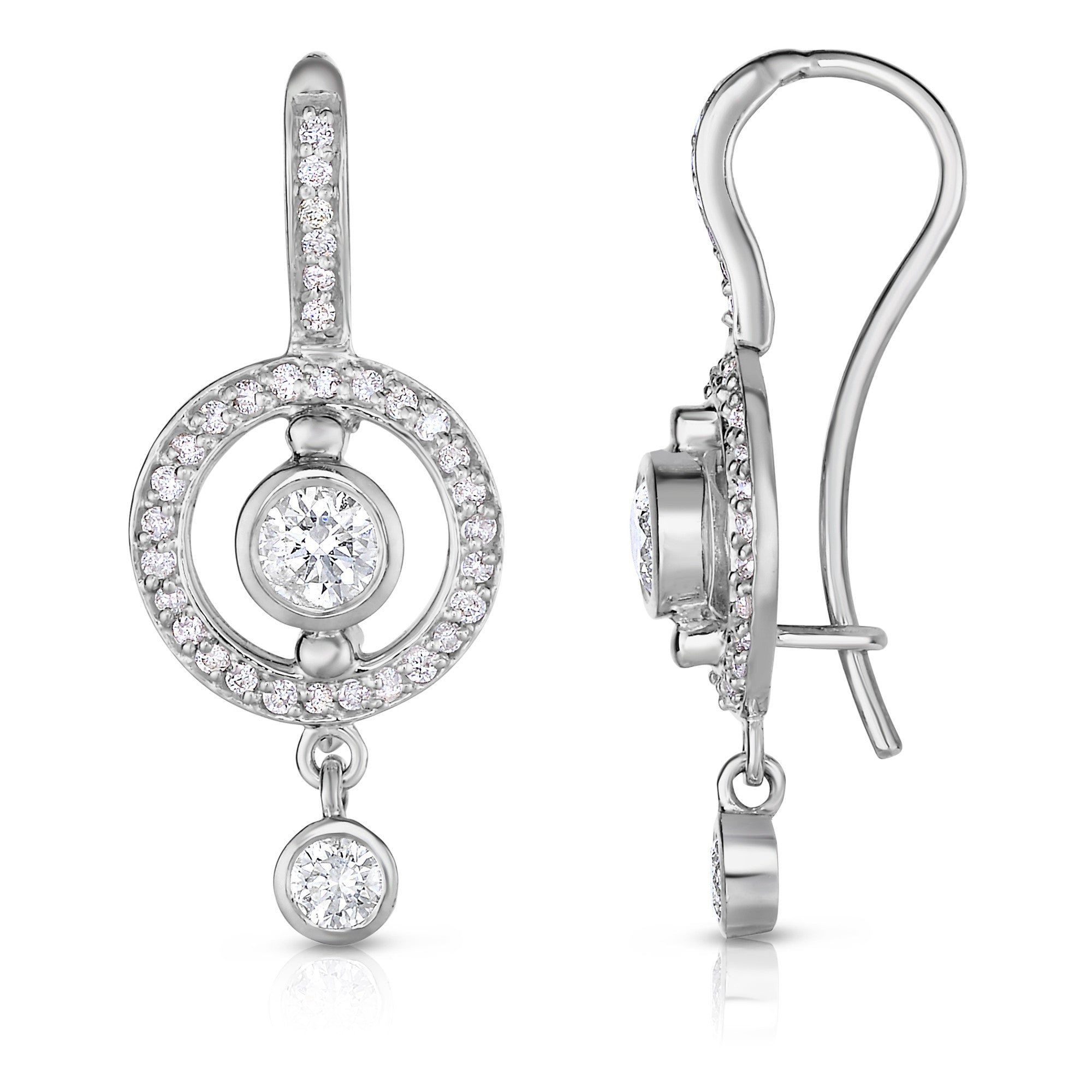 Bezel 0.90Ct Diamond Dangle Earrings in 14K White Gold