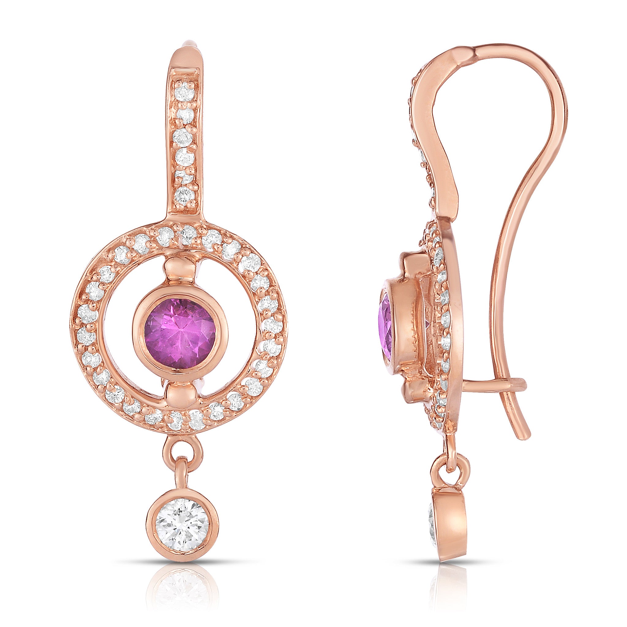 Pink Sapphire & 0.48Ct Diamond Dangle Earrings in 14K Rose Gold