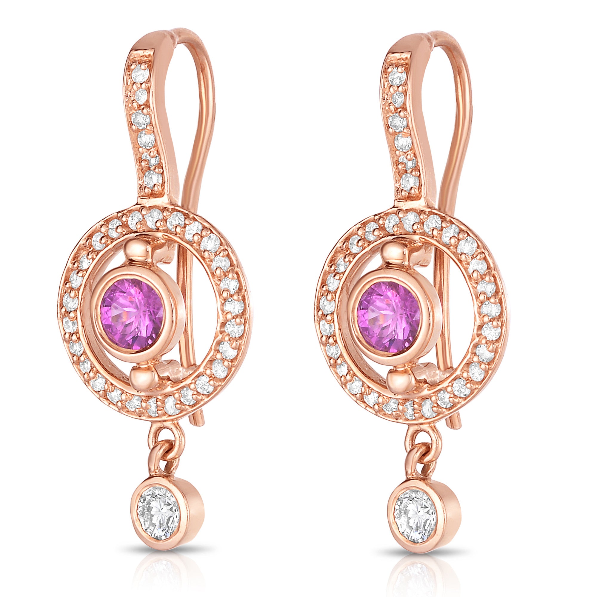 Pink Sapphire & 0.48Ct Diamond Dangle Earrings in 14K Rose Gold