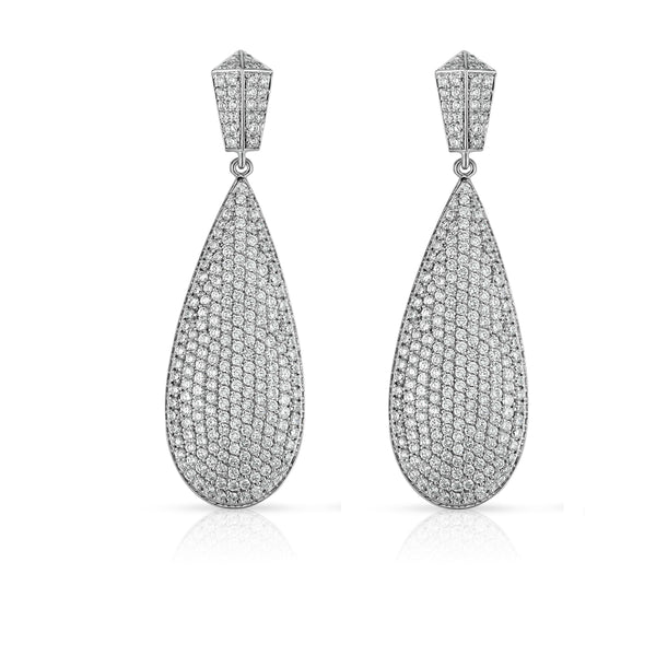 14K White Gold Diamond (7.30 Ct, G-H Color, SI2-I1 Clarity) Teardrop Dangle Earrings