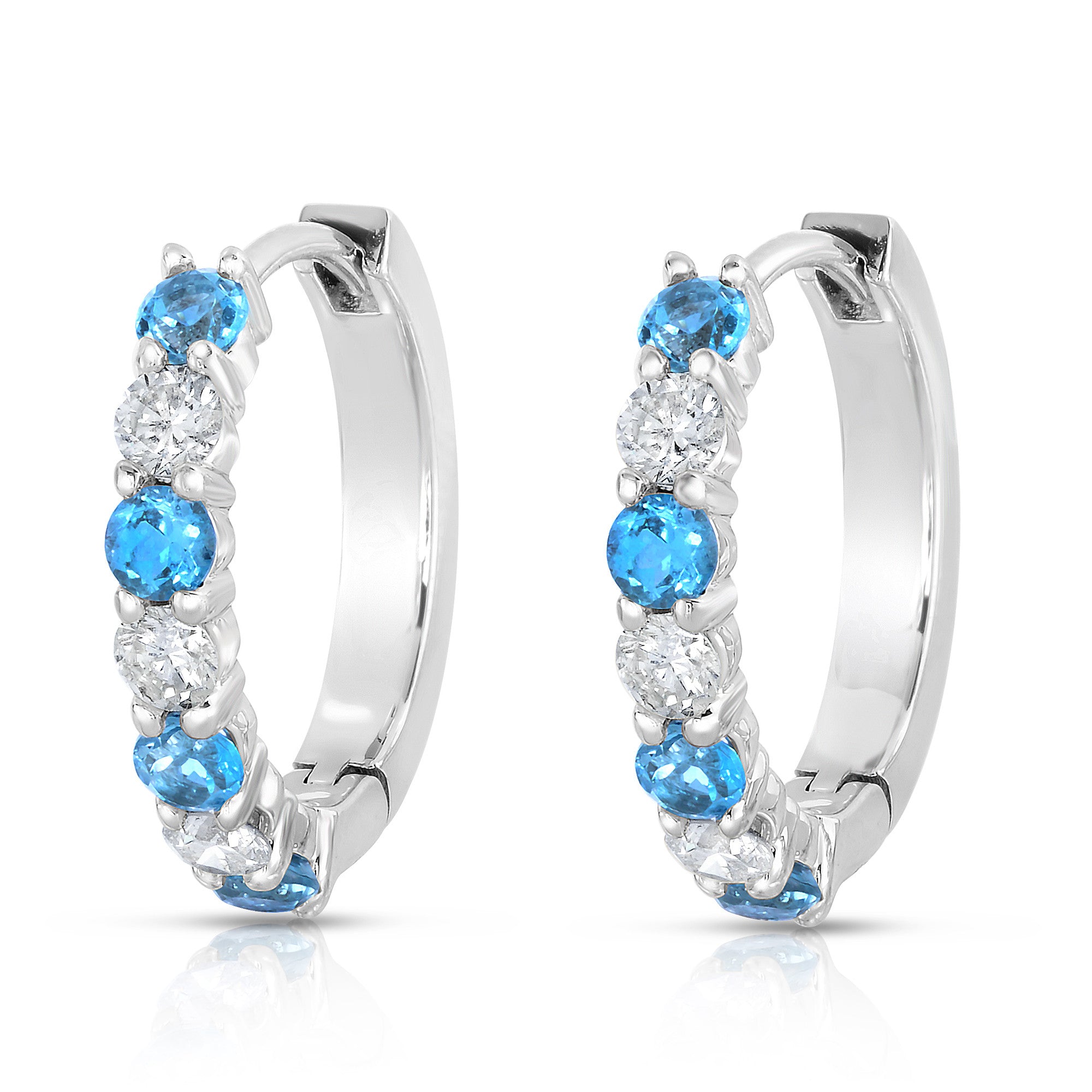 Blue Topaz & 0.45Ct Diamond Hoop Earrings in 14K White Gold