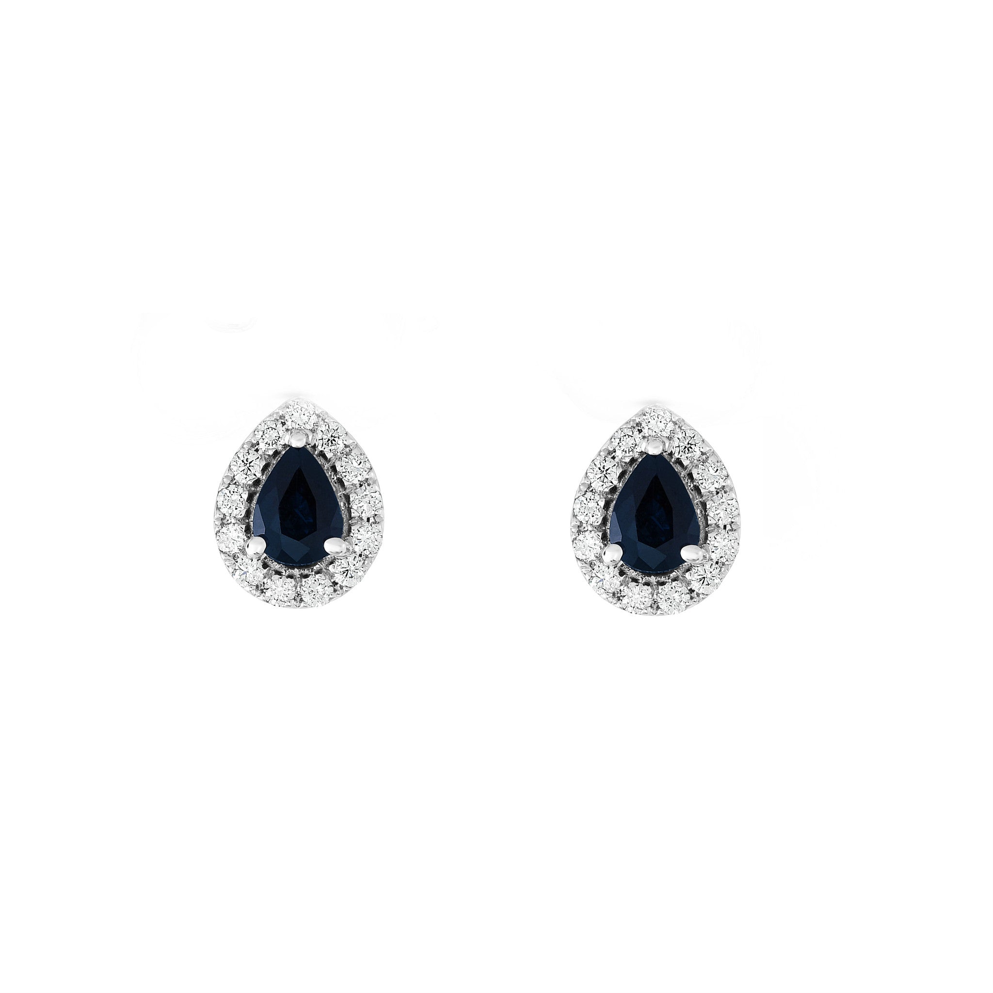 Blue Sapphire and 0.25Ct Diamond Pear Shape Earrings in 14K White Gold