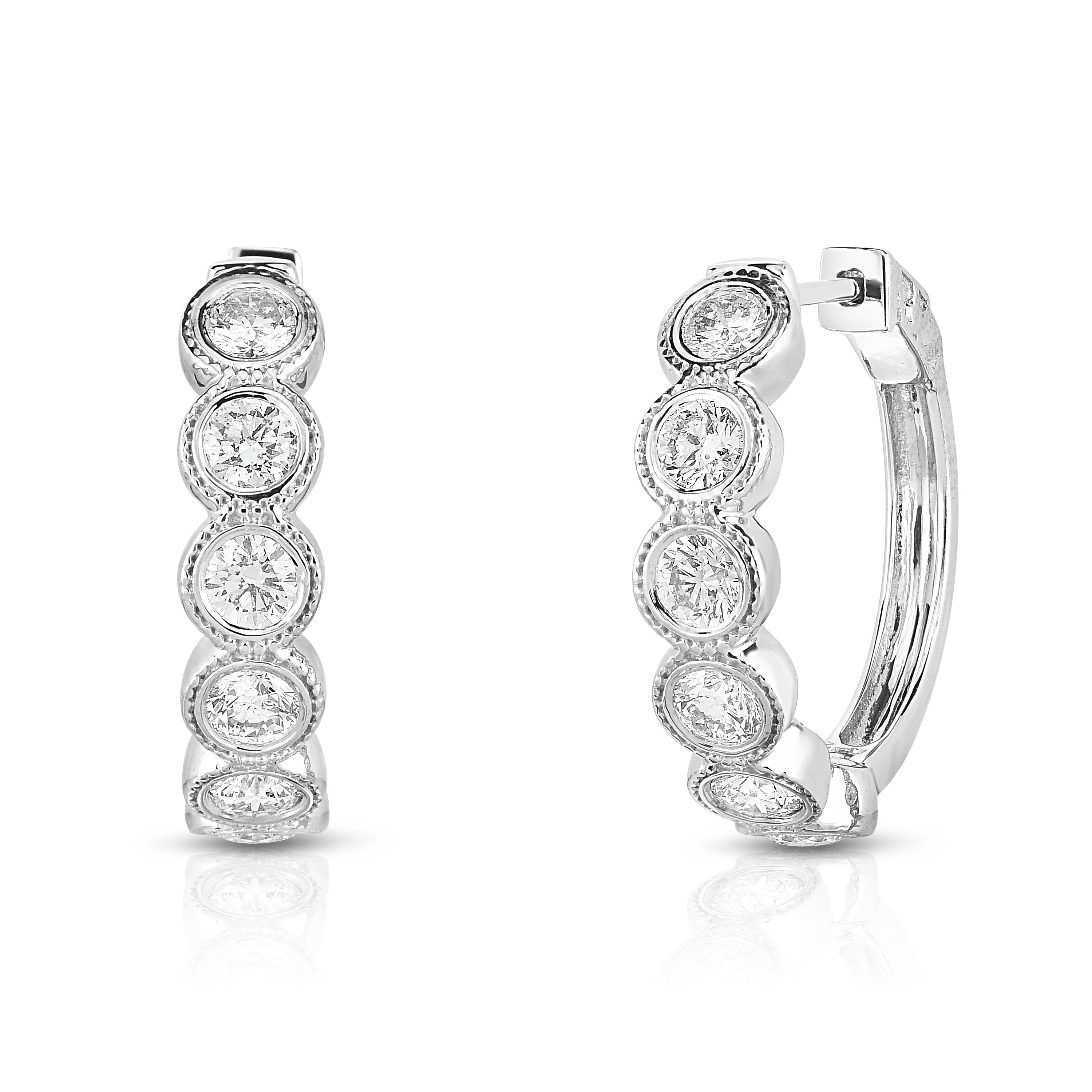 1.50Ct Diamond Bezel Set Hoop Earrings in 14K White Gold