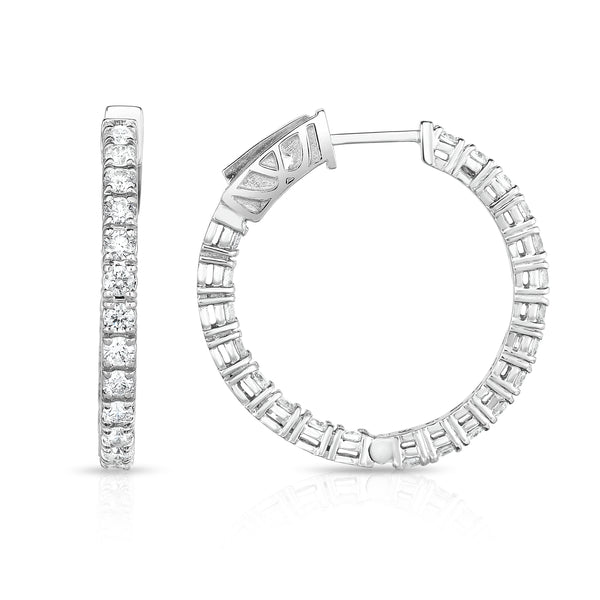 14K White Gold Diamond (1.50 Ct, G-H Color, SI2-I1 Clarity) Inside-Out Hoop Earrings