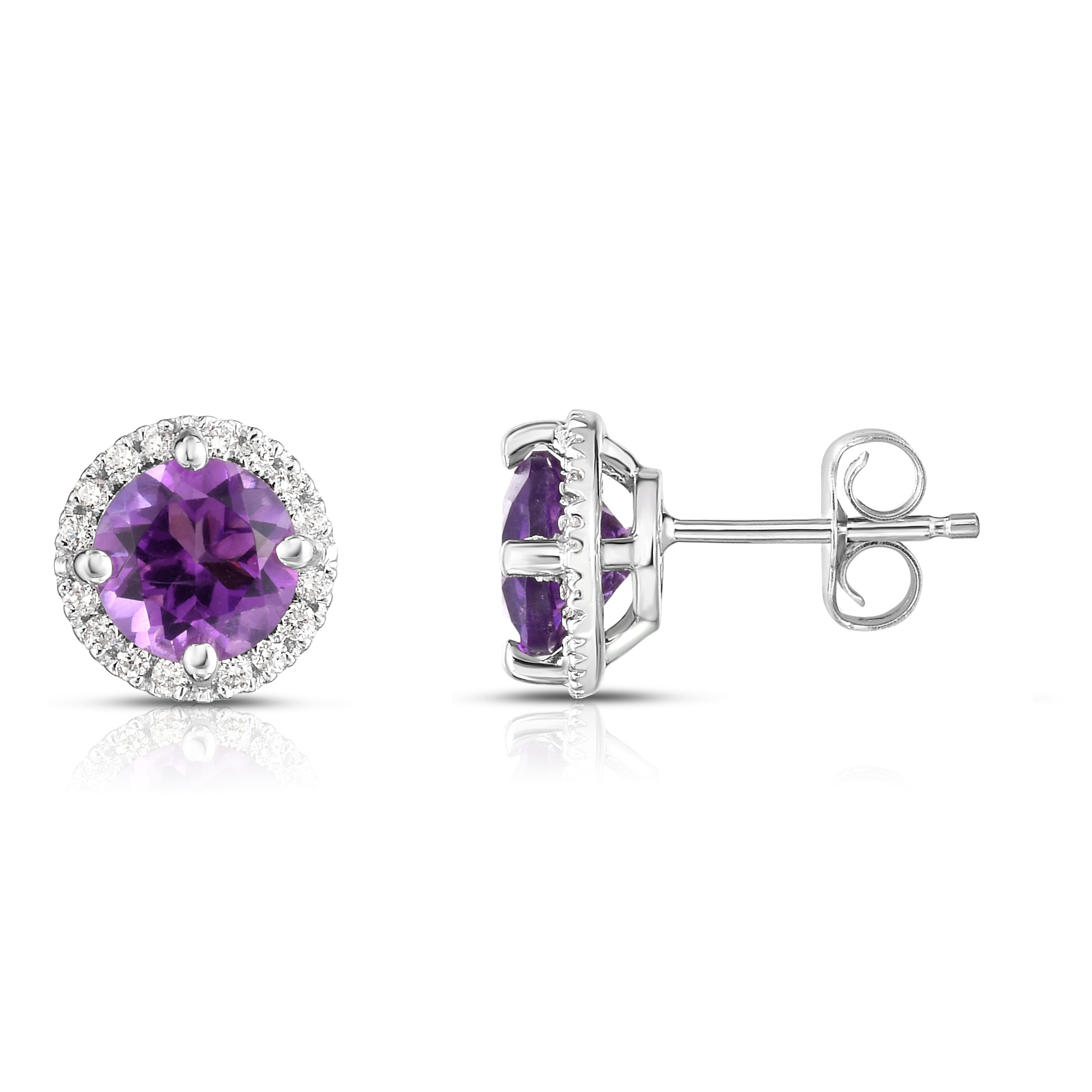 Gemstone & 0.17Ct Diamond Halo Stud Earrings in 14K Gold