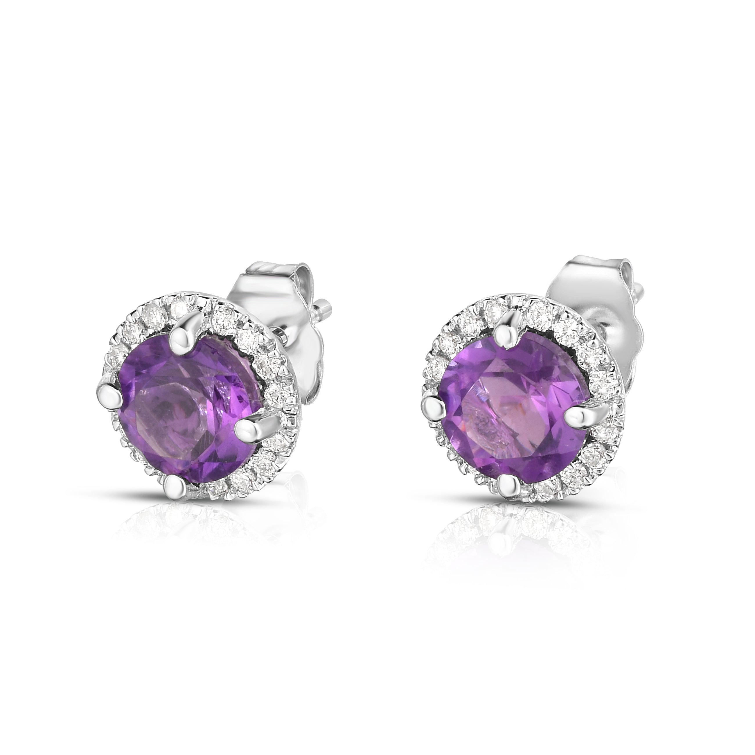 Gemstone & 0.17Ct Diamond Halo Stud Earrings in 14K Gold