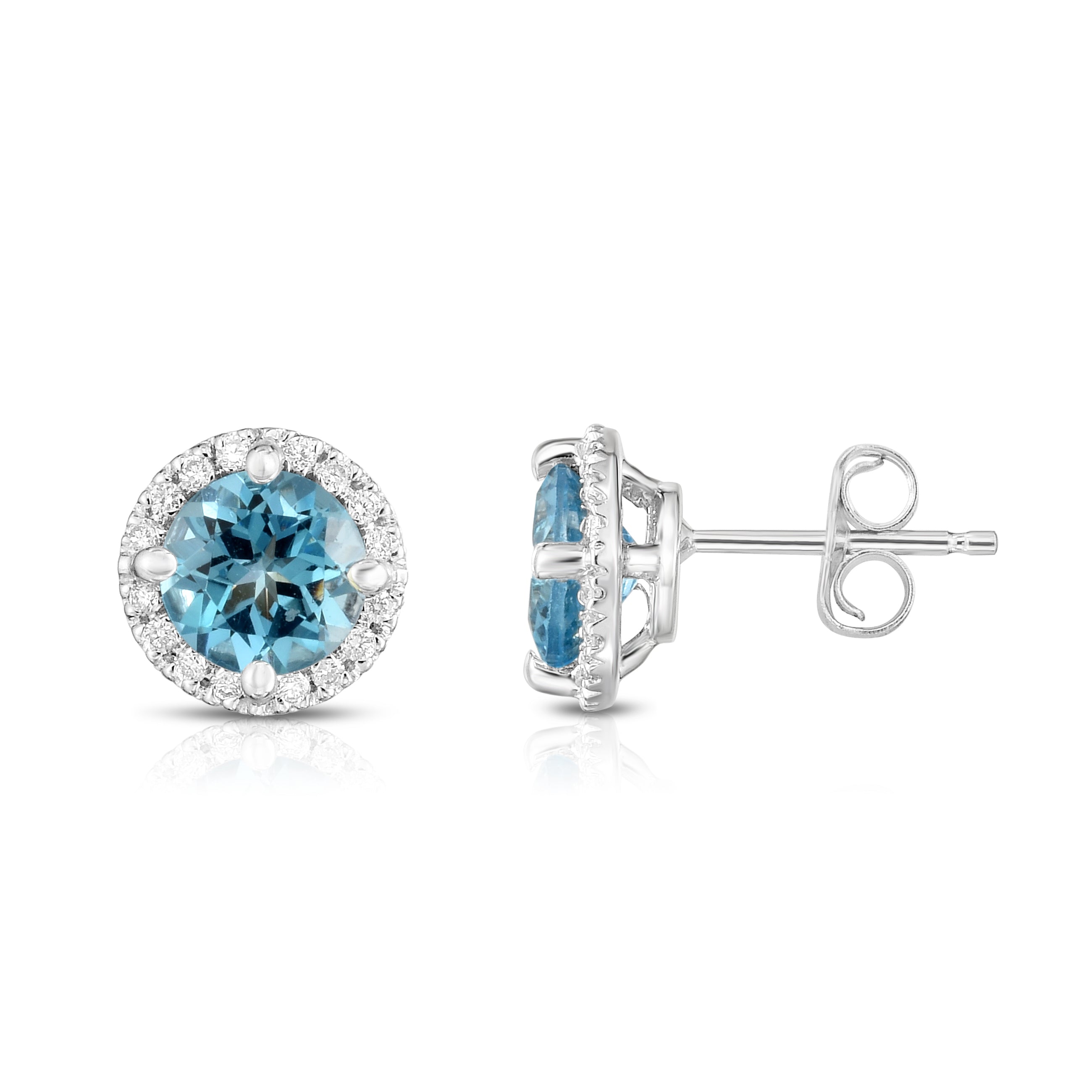 Gemstone & 0.17Ct Diamond Halo Stud Earrings in 14K Gold