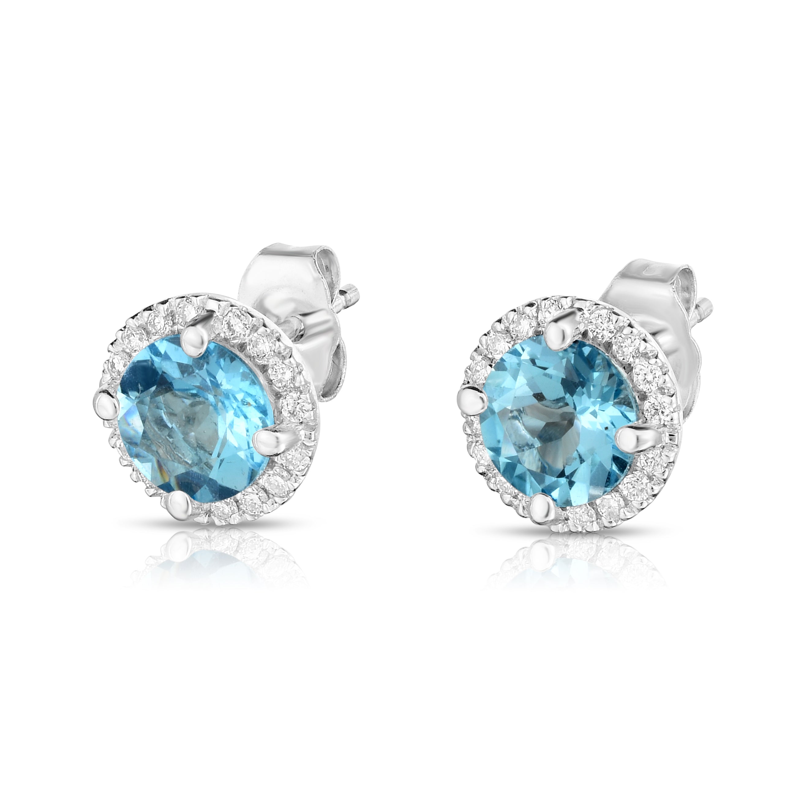 Gemstone & 0.17Ct Diamond Halo Stud Earrings in 14K Gold