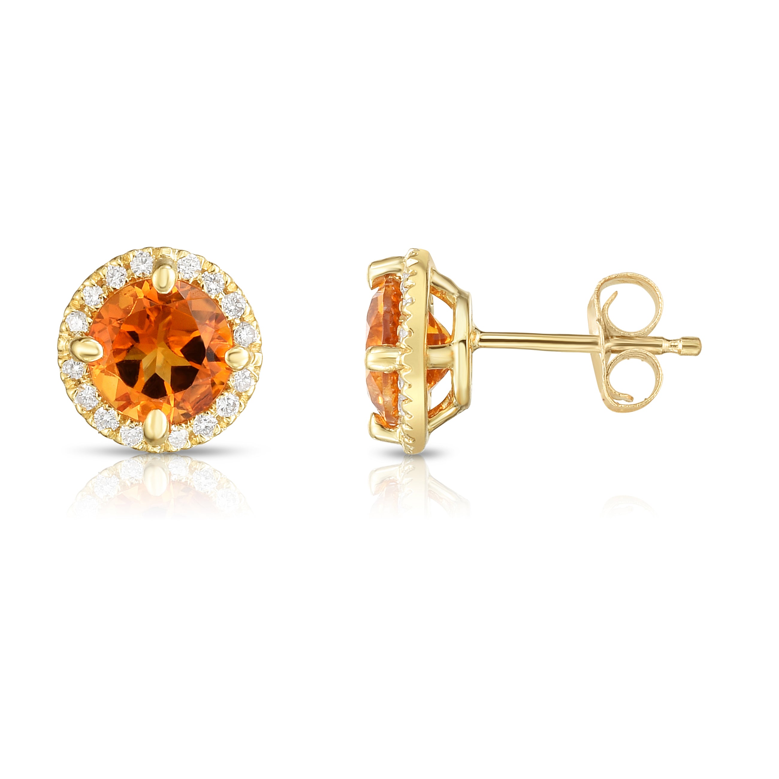 Gemstone & 0.17Ct Diamond Halo Stud Earrings in 14K Gold