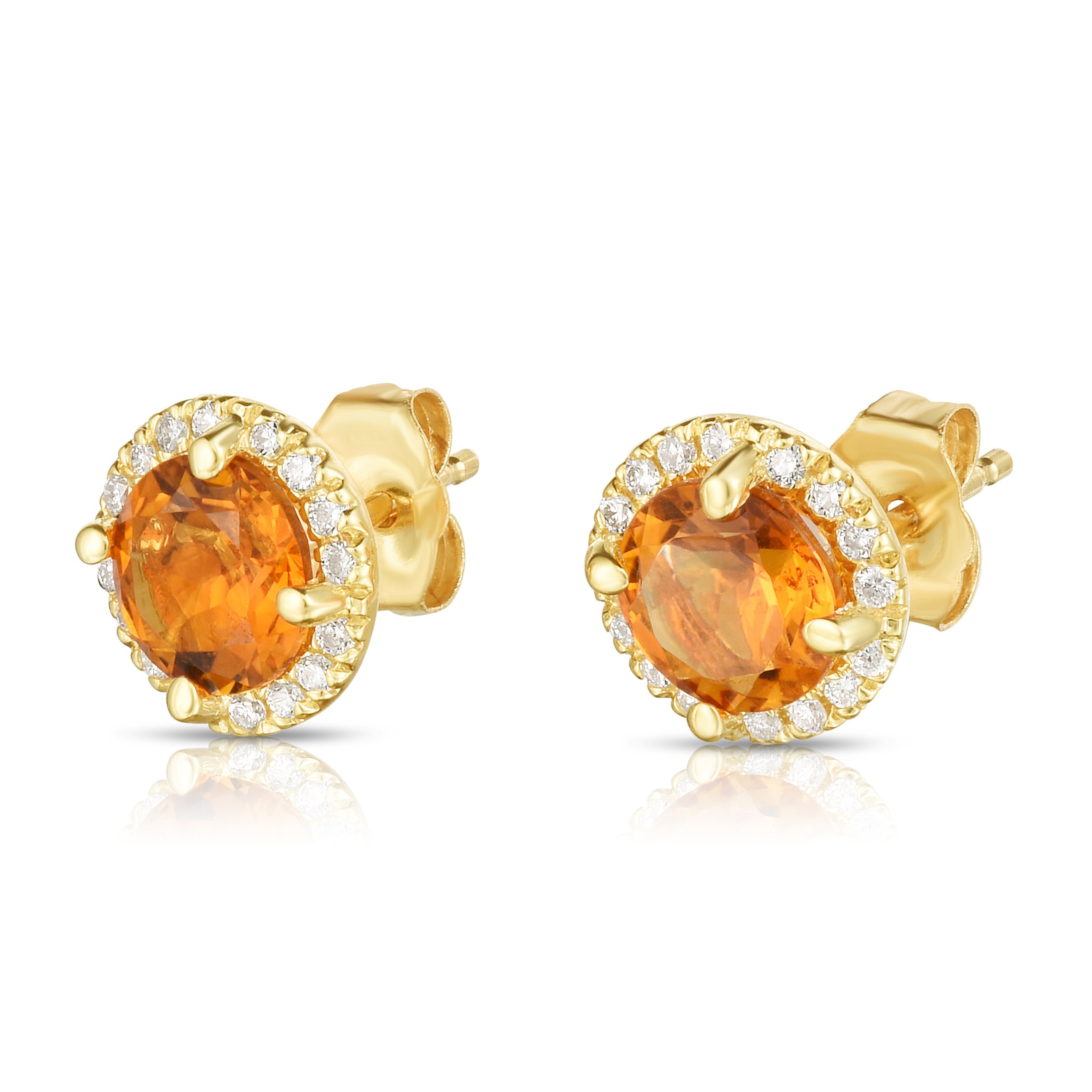 Gemstone & 0.17Ct Diamond Halo Stud Earrings in 14K Gold