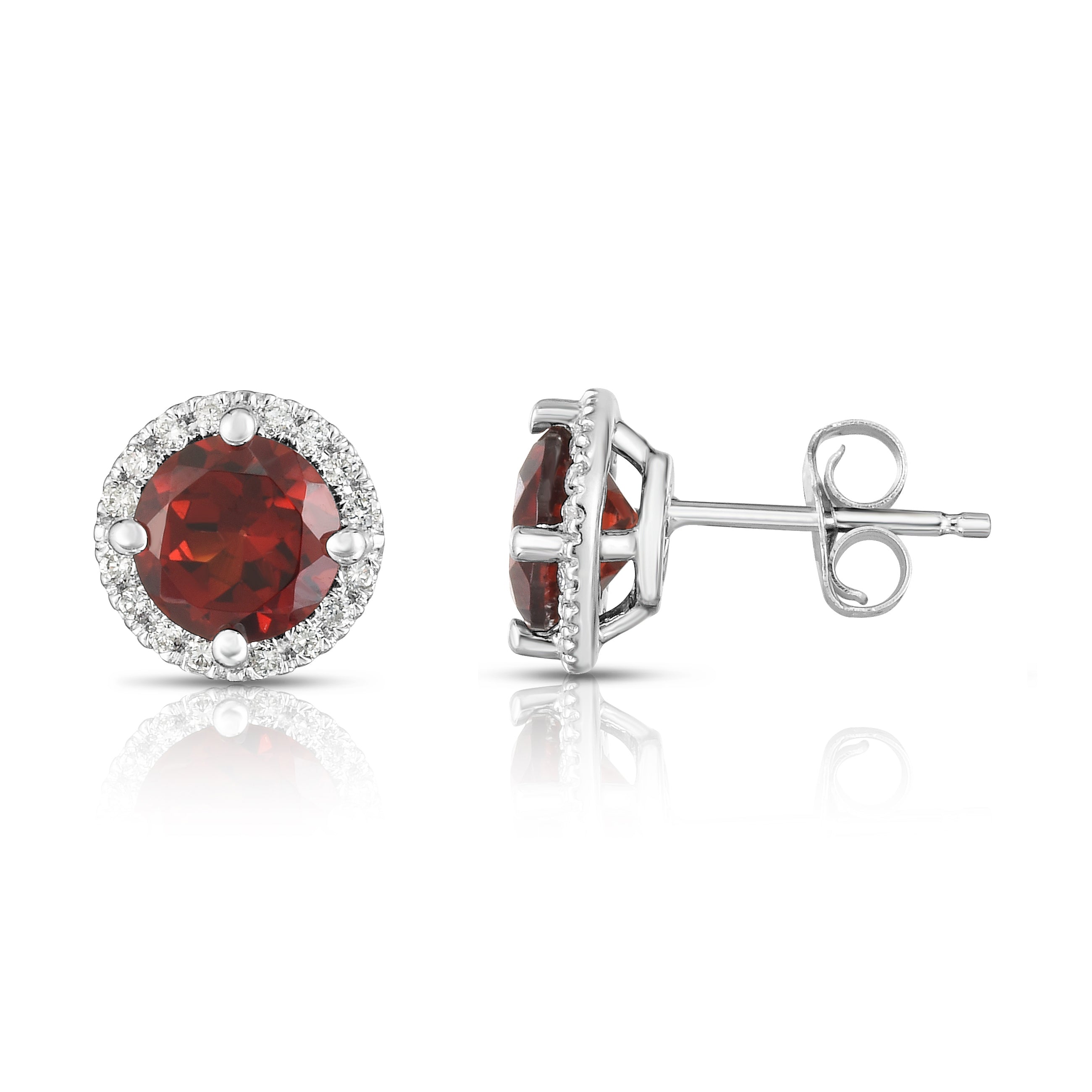 Gemstone & 0.17Ct Diamond Halo Stud Earrings in 14K Gold
