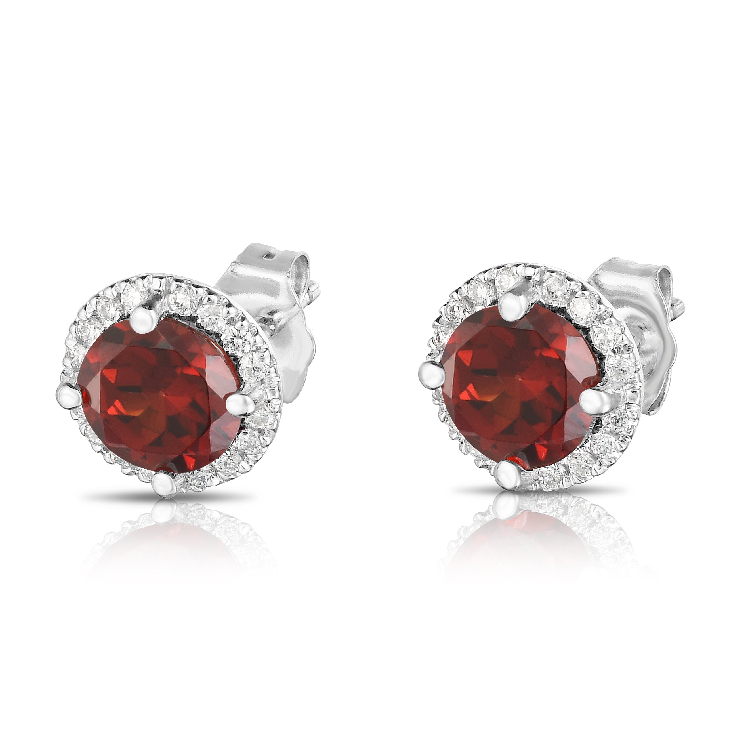 Gemstone & 0.17Ct Diamond Halo Stud Earrings in 14K Gold