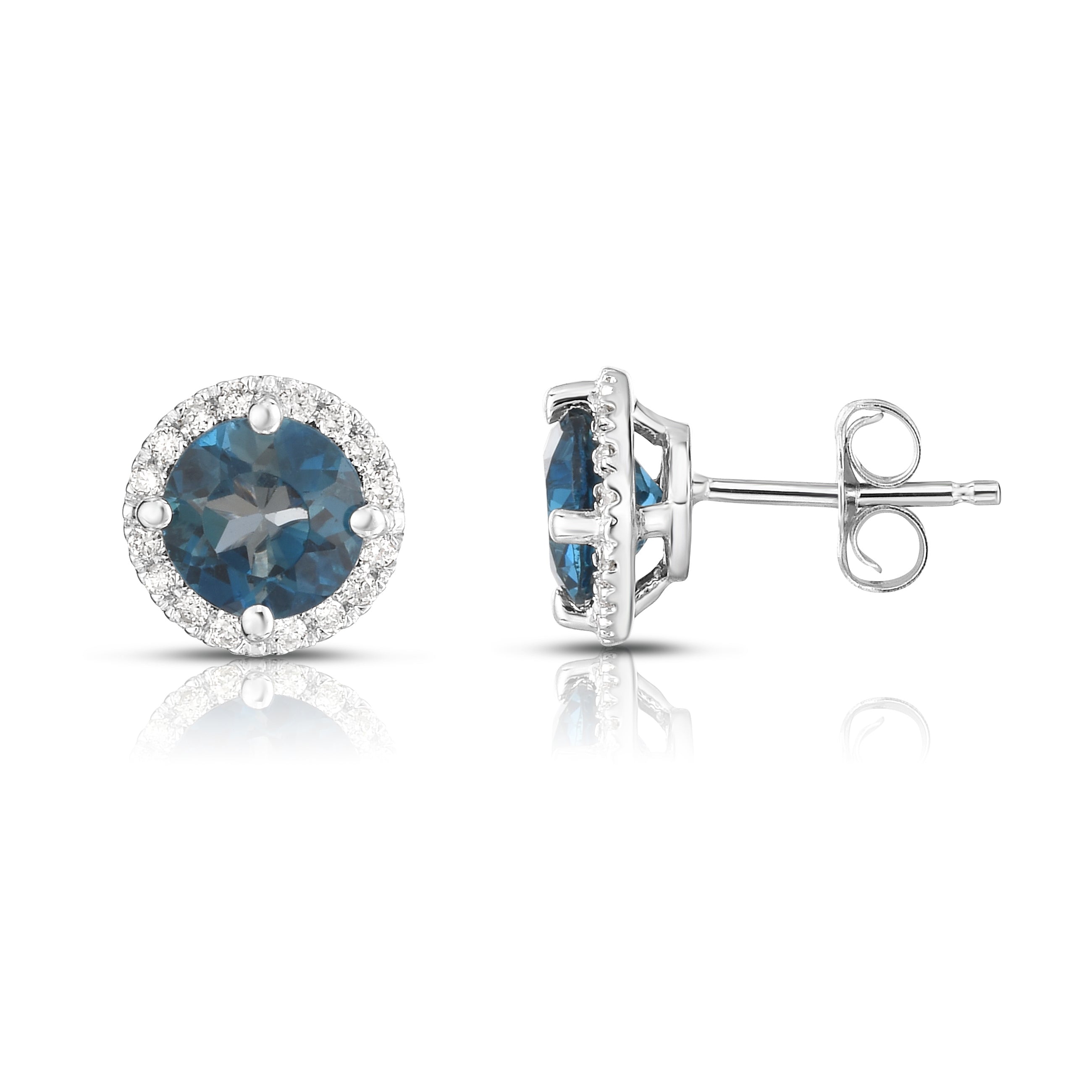 Gemstone & 0.17Ct Diamond Halo Stud Earrings in 14K Gold