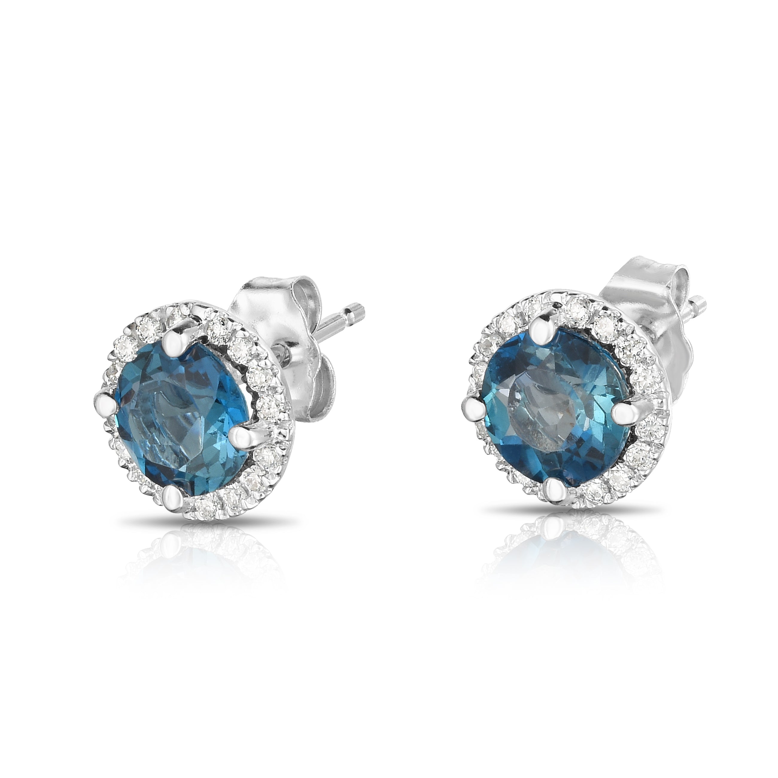 Gemstone & 0.17Ct Diamond Halo Stud Earrings in 14K Gold