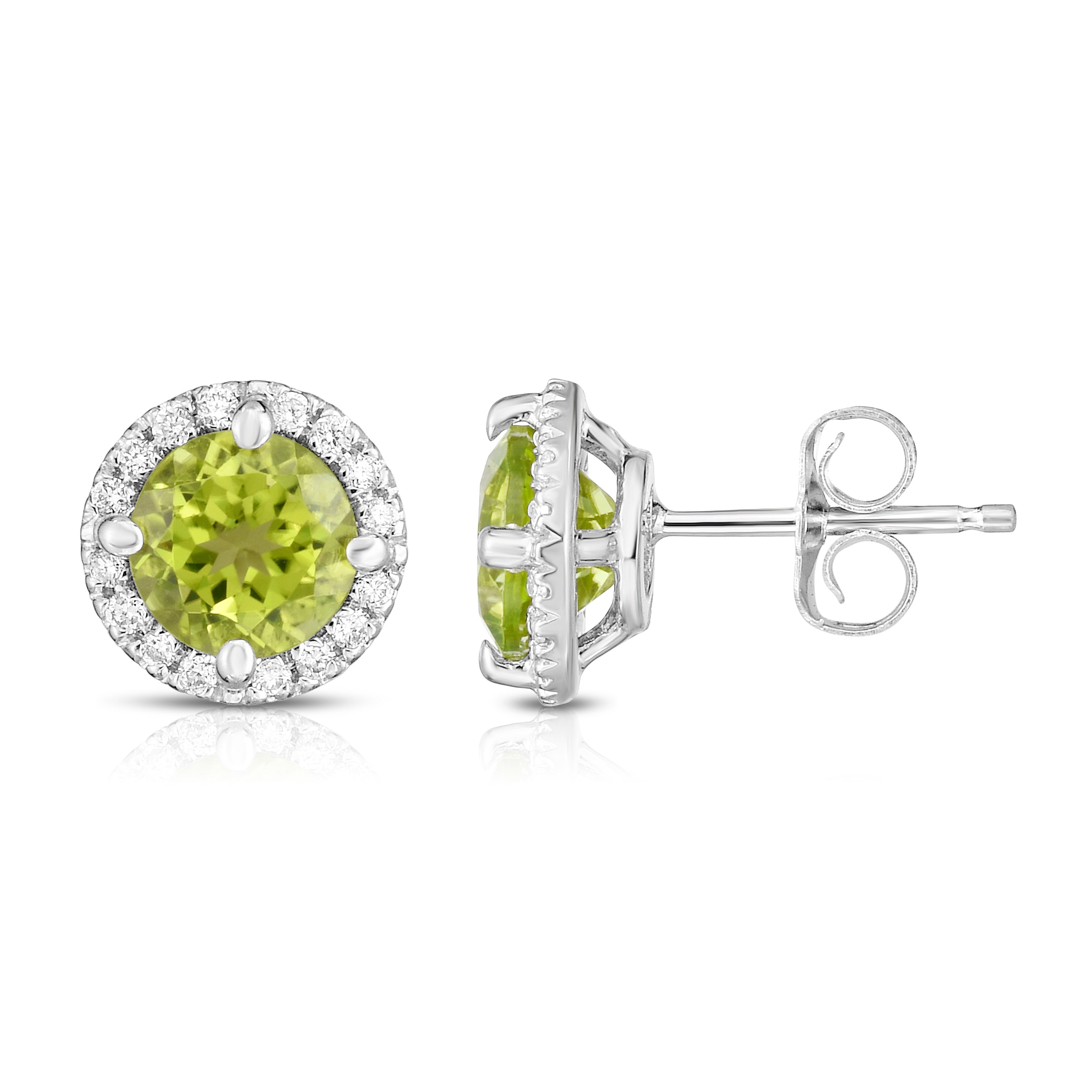 Gemstone & 0.17Ct Diamond Halo Stud Earrings in 14K Gold